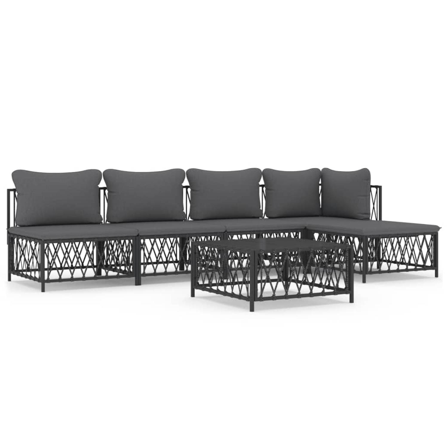 The Living Store 6-delige Loungeset met kussens staal antracietkleurig - Tuinset