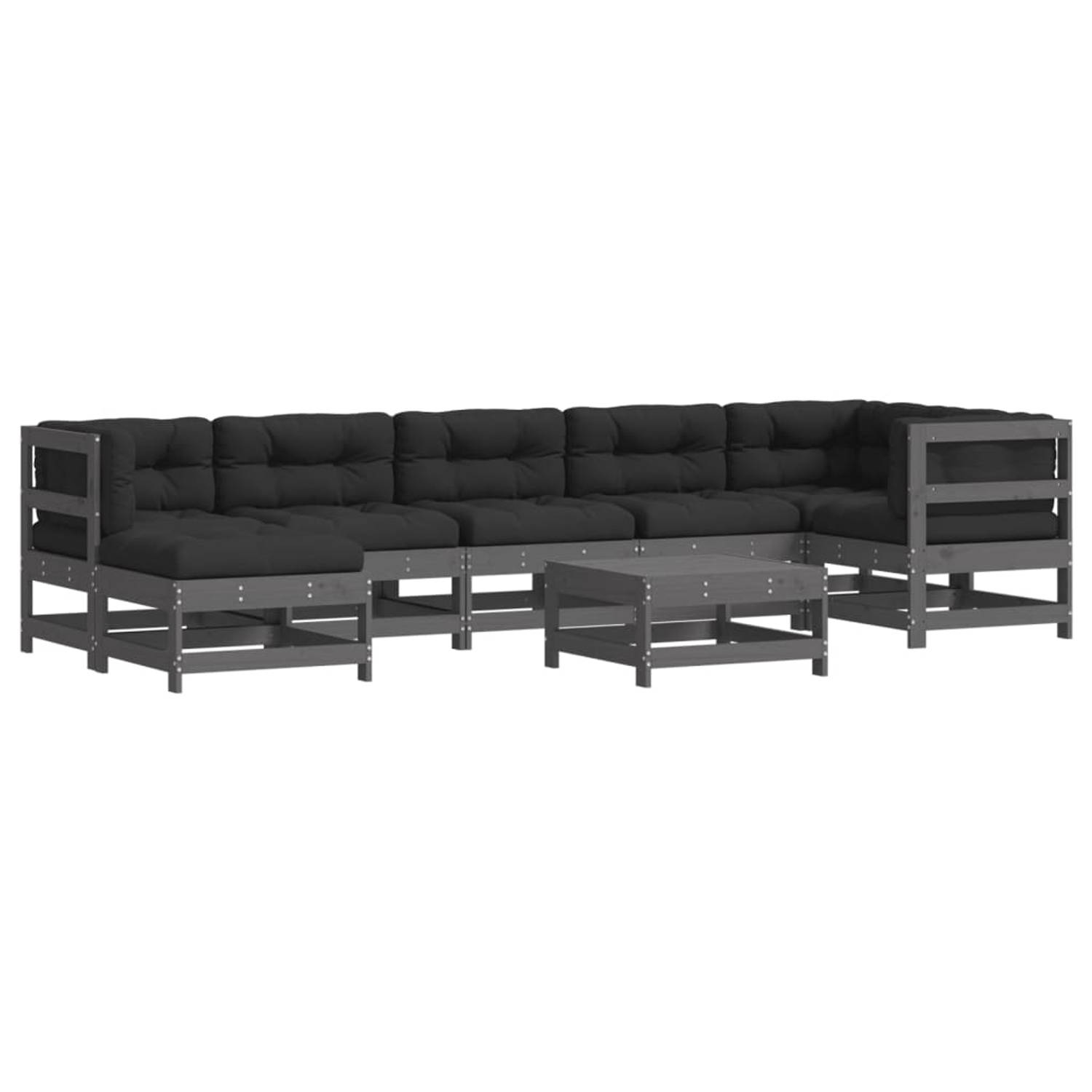 The Living Store Loungeset Grenenhout Grijs - 62x62x70.5 cm - Modulair