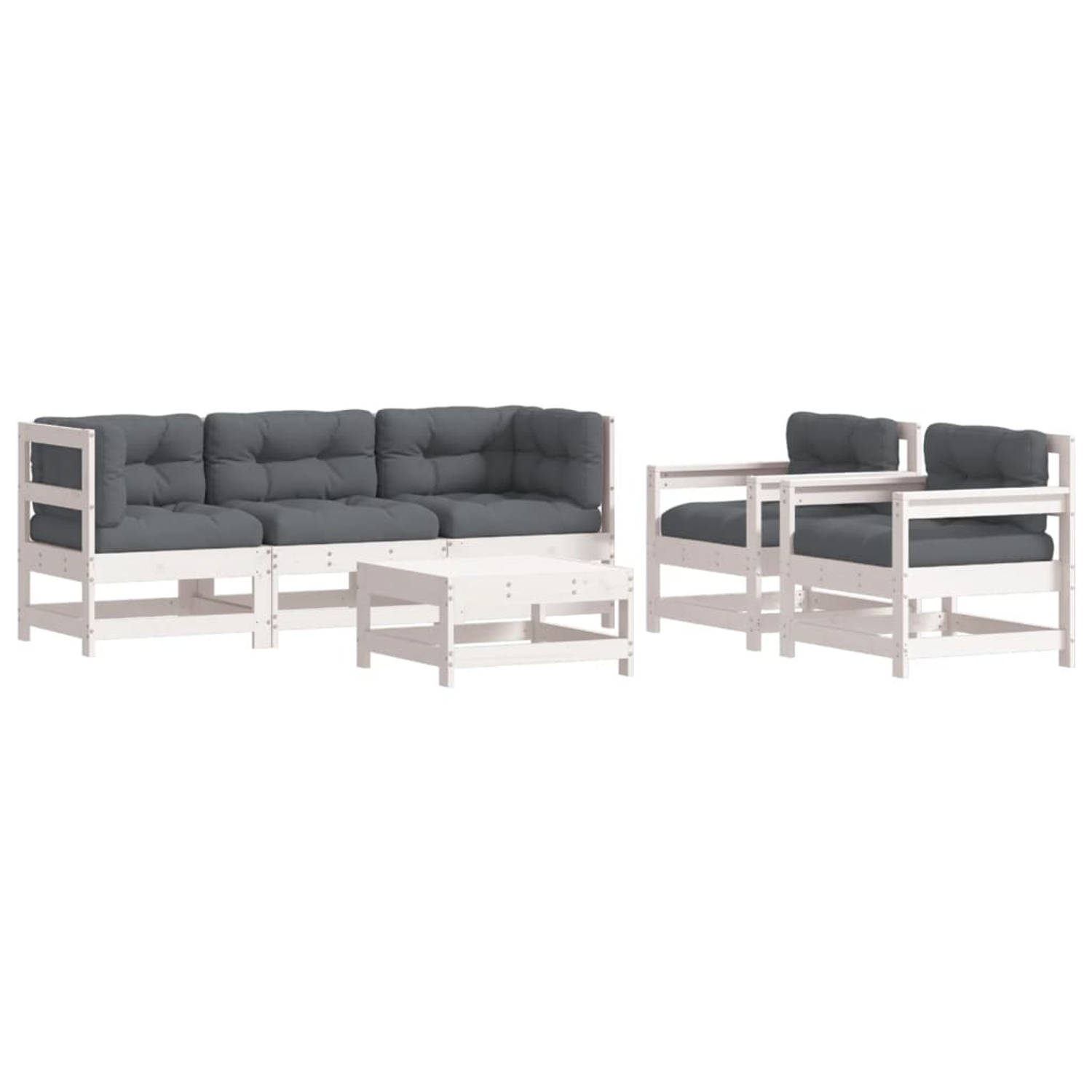 The Living Store Loungeset - Massief grenenhout - Wit - 62x62x70.5cm - Modulair