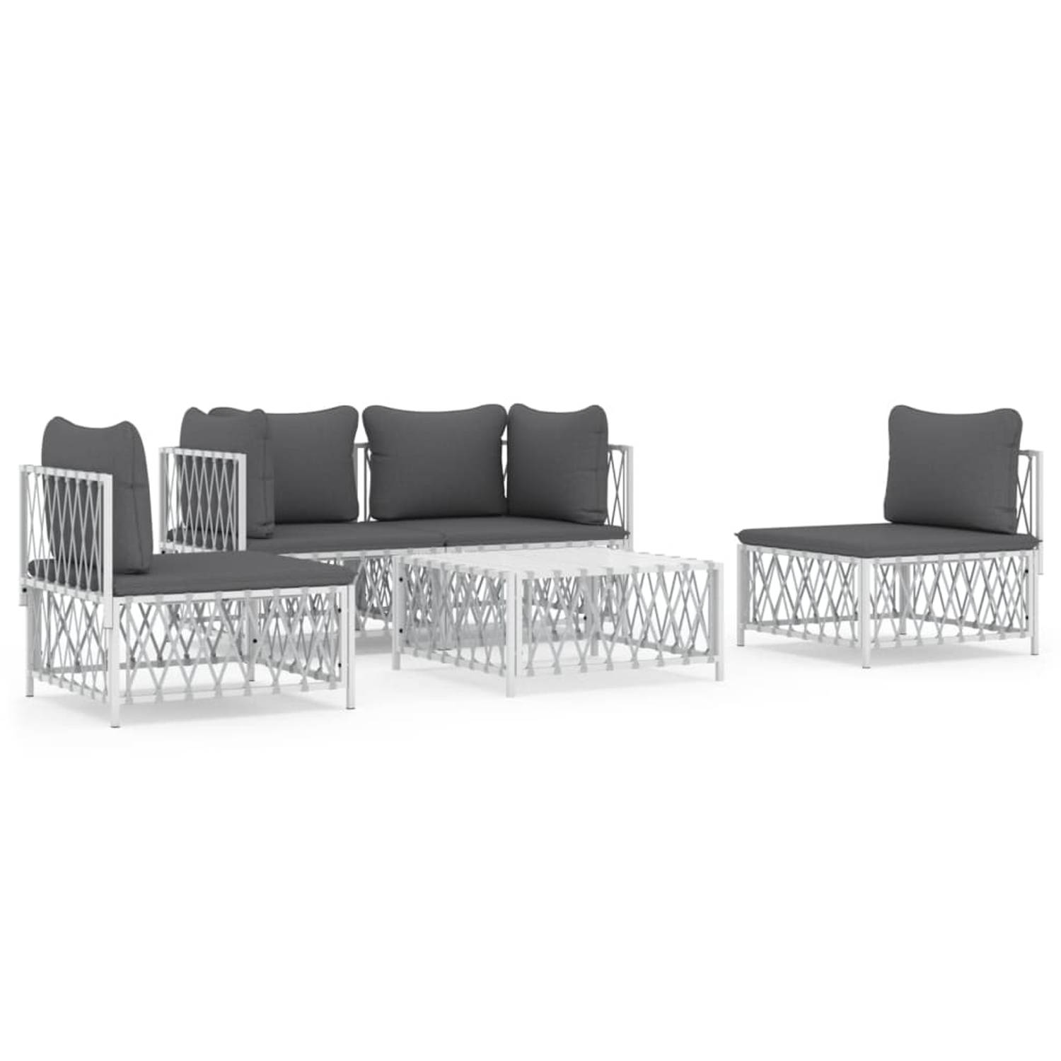 The Living Store 5-delige Loungeset met kussens staal wit - Tuinset