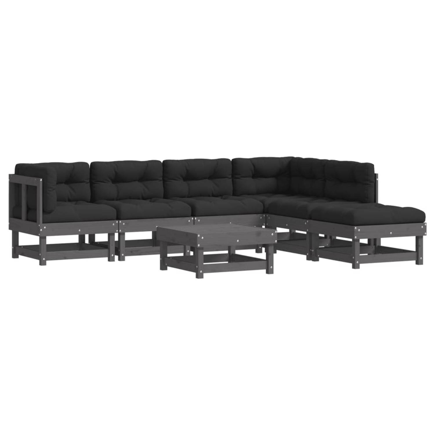 The Living Store Loungeset - Houten - Grijs - 61x61x62 cm - Modulair