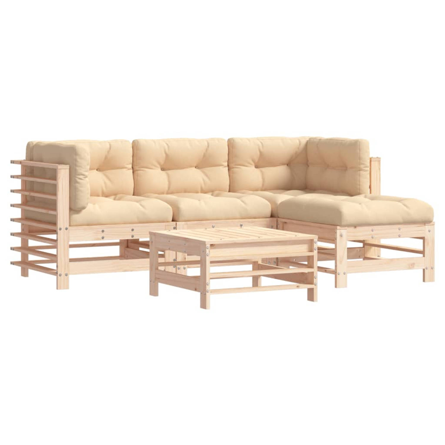 The Living Store 5-delige Loungeset met kussens massief hout - Tuinset