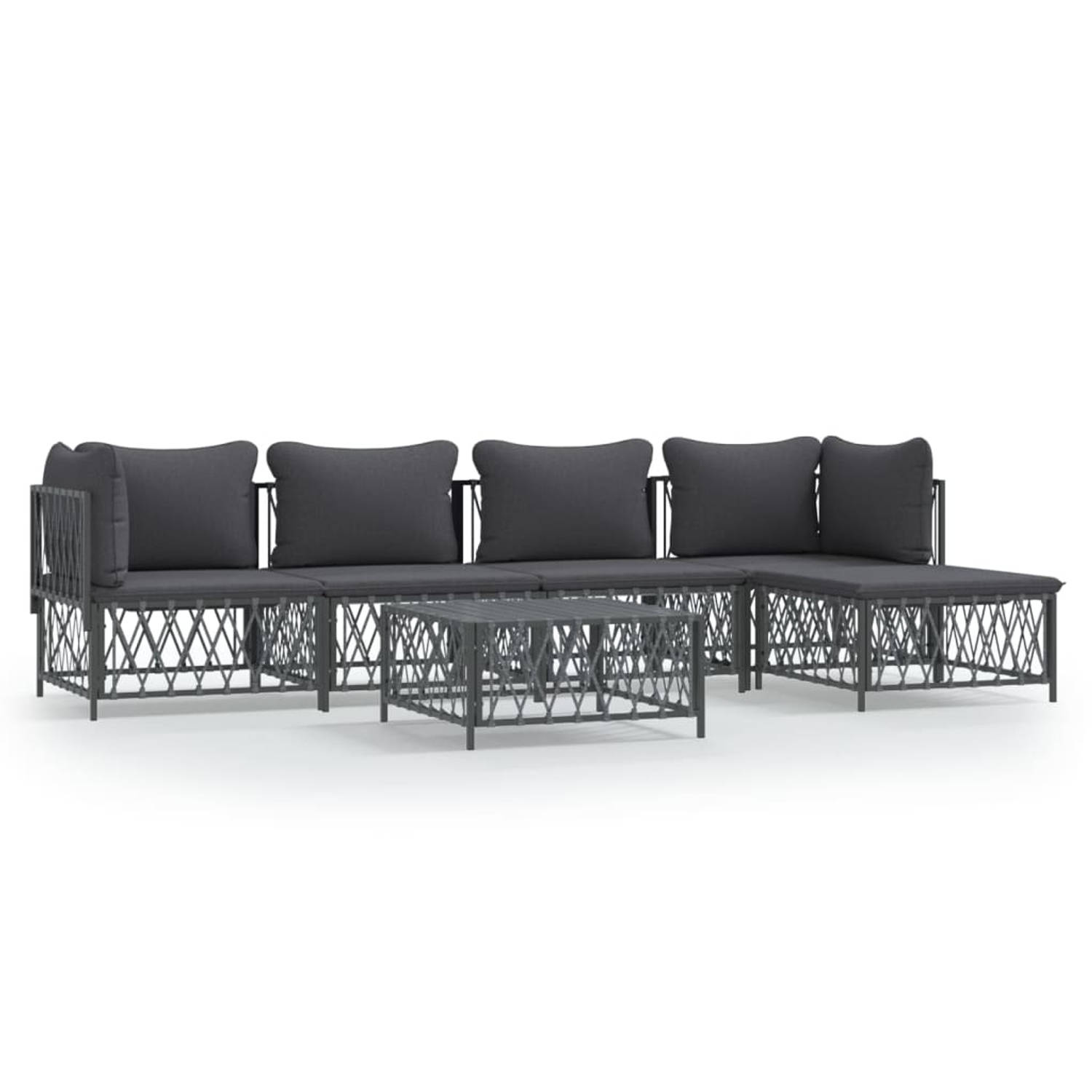 The Living Store 6-delige Loungeset met kussens staal antracietkleurig - Tuinset