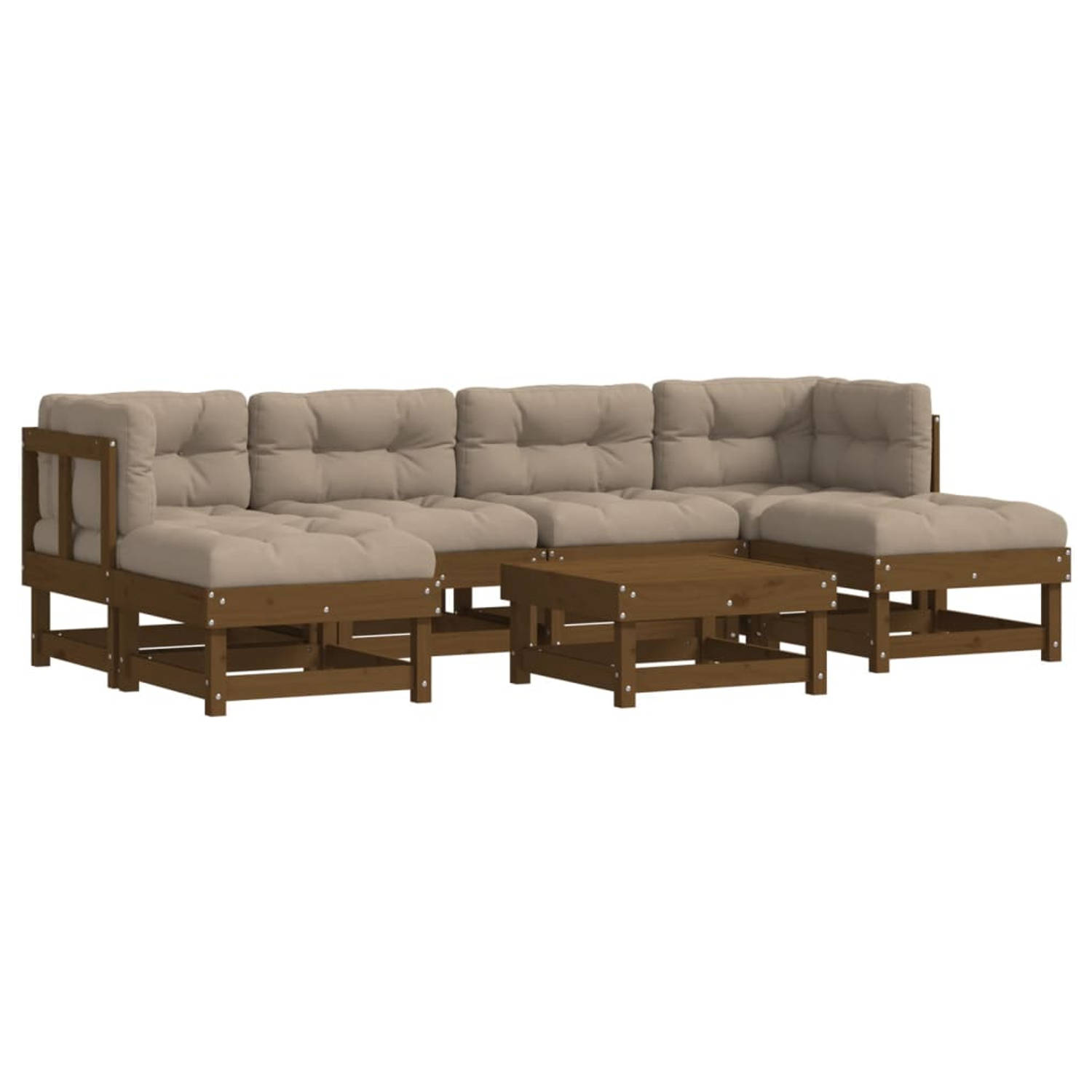 The Living Store 7-delige Loungeset met kussens massief hout honingbruin - Tuinset