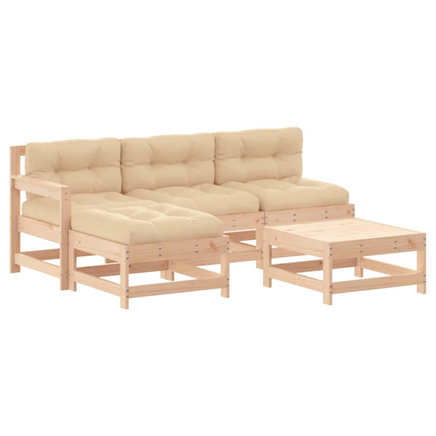 The Living Store Loungeset Tuin - Massief grenenhout - 62x62x70.5 - Beige kussens