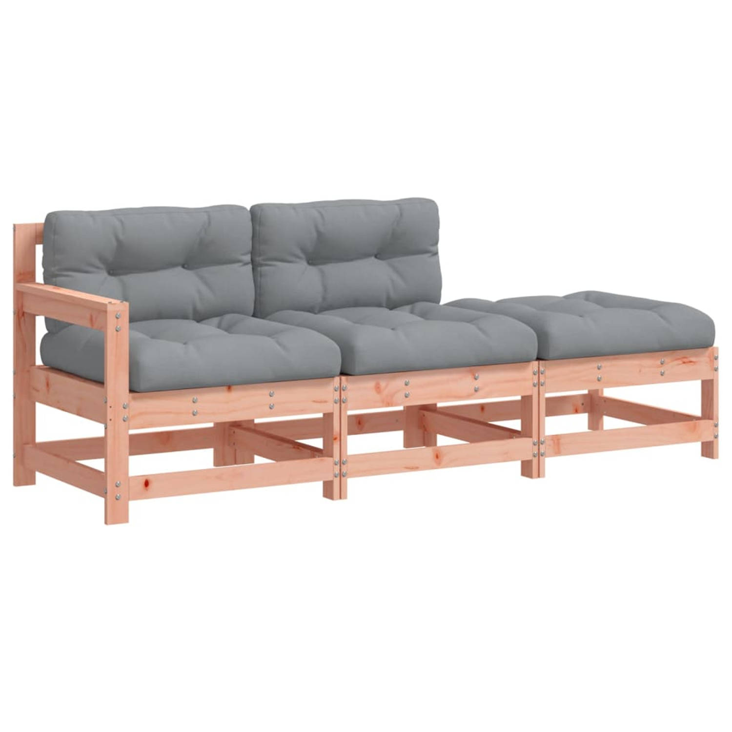 The Living Store Loungeset Massief Douglashout - Tuinmeubelen - 62x62x70.5cm - Grijs