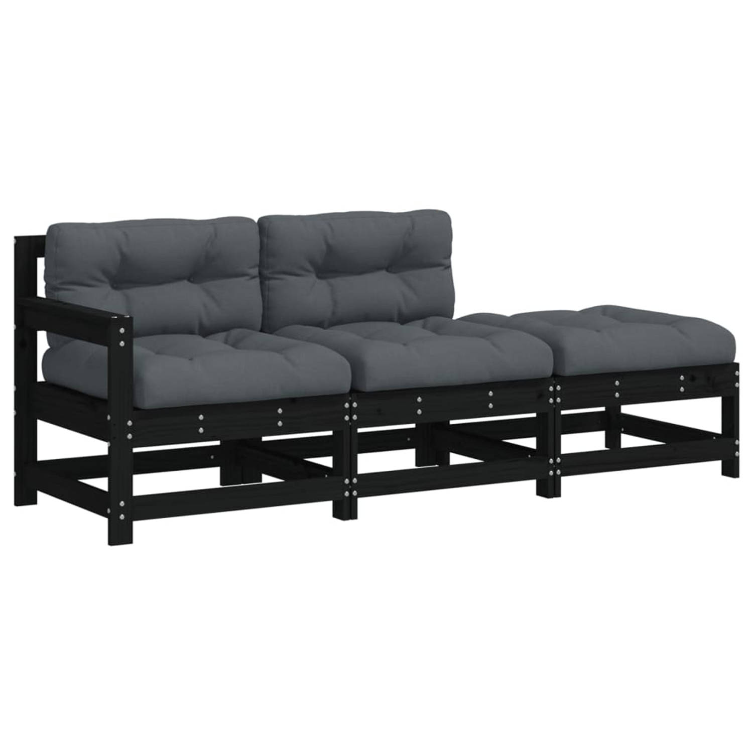 The Living Store Loungeset Grenenhout - Tuinmeubelen - Zwart - 62x62x70.5 cm - Modulair