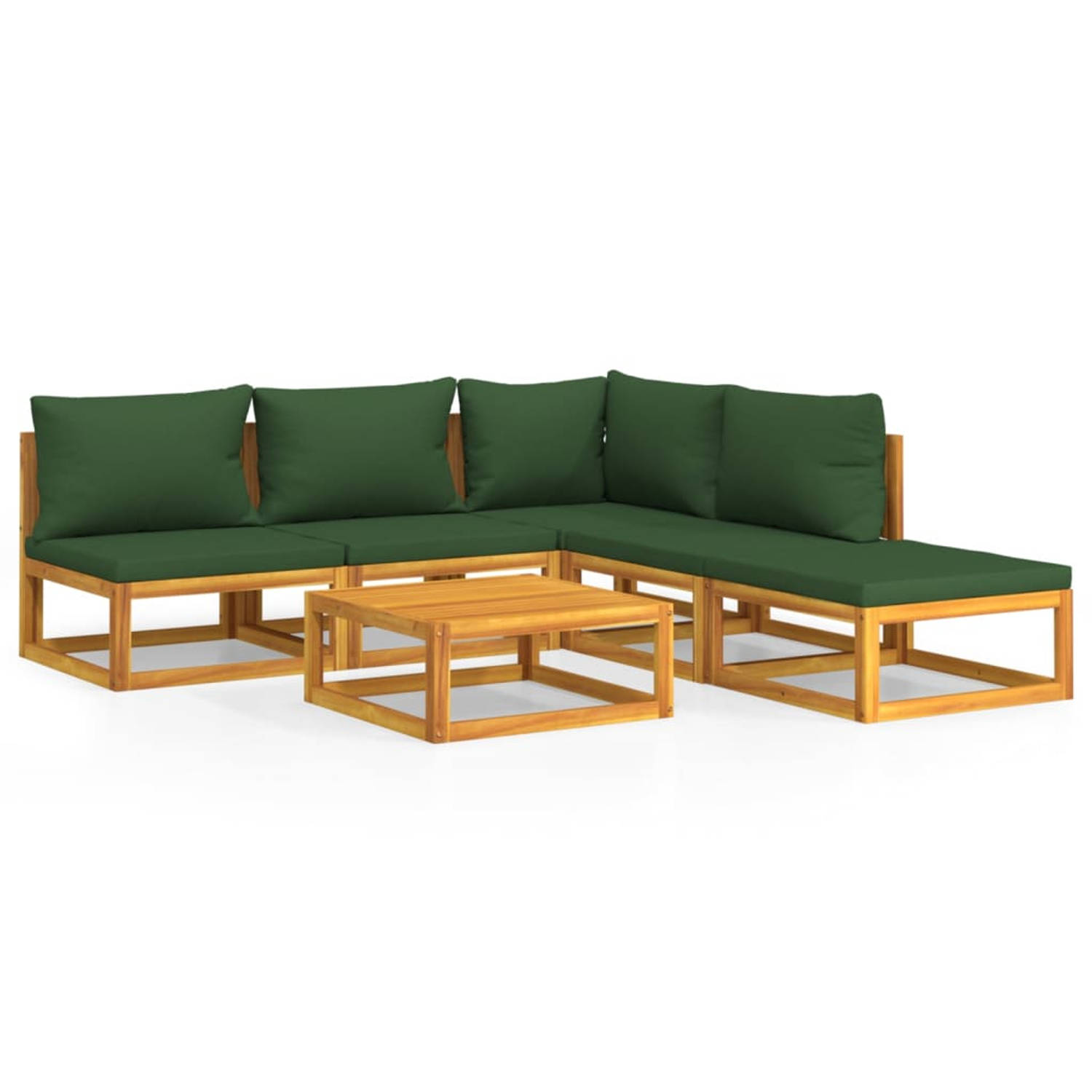 The Living Store 6-delige Loungeset met groene kussens massief hout - Tuinset