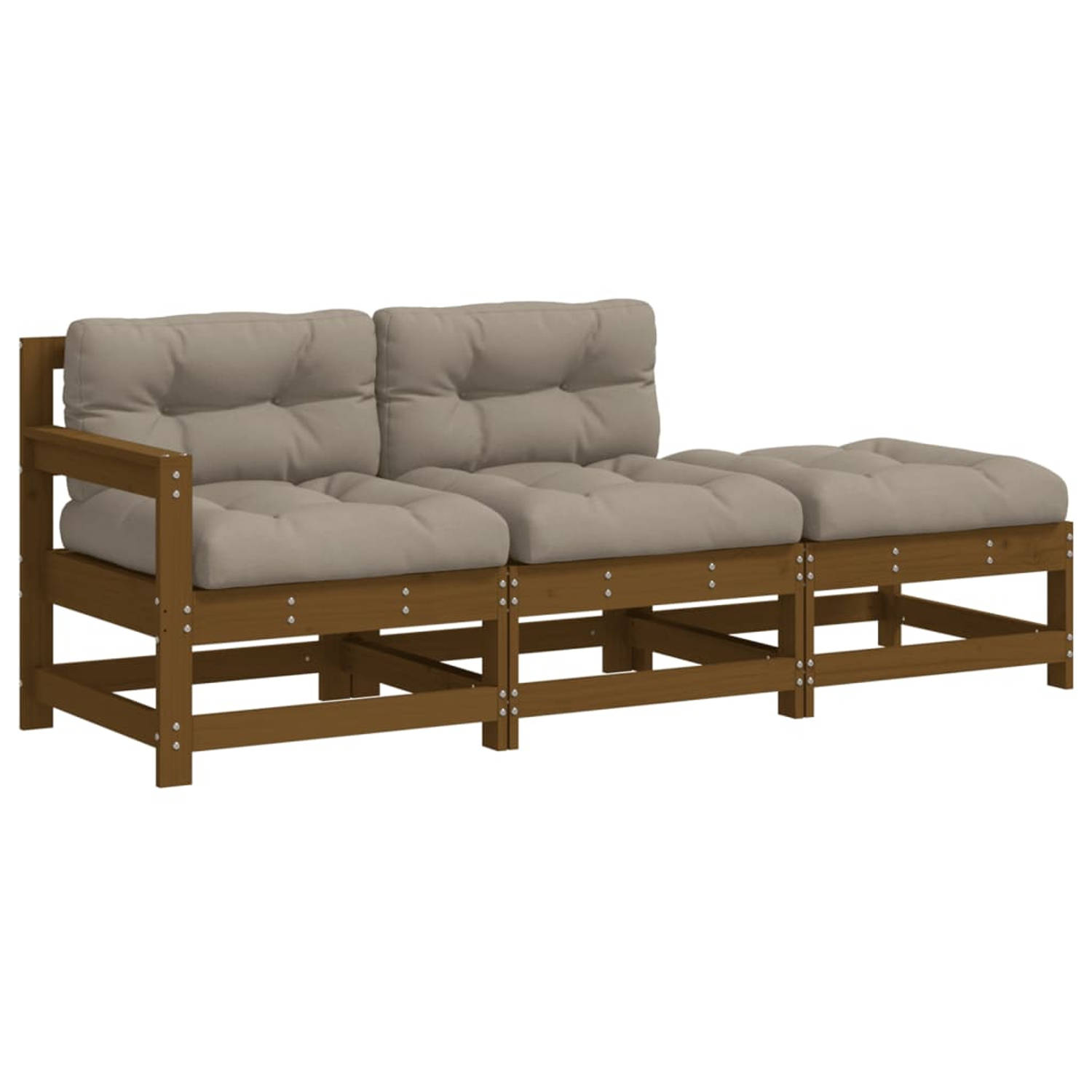 The Living Store Houten Loungeset - 62 x 62 x 70.5 cm - Massief grenenhout - Taupe kussens