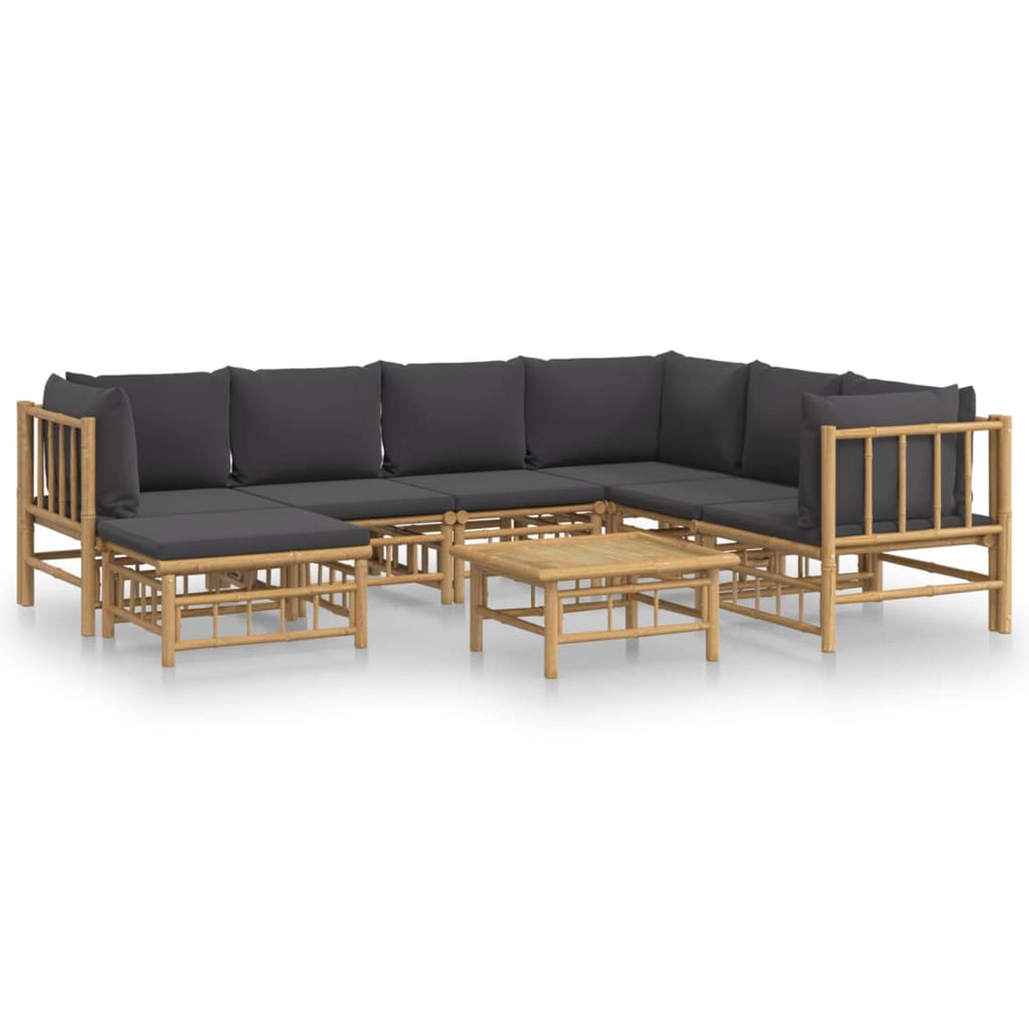 The Living Store 8-delige Loungeset met kussens bamboe donkergrijs - Tuinset