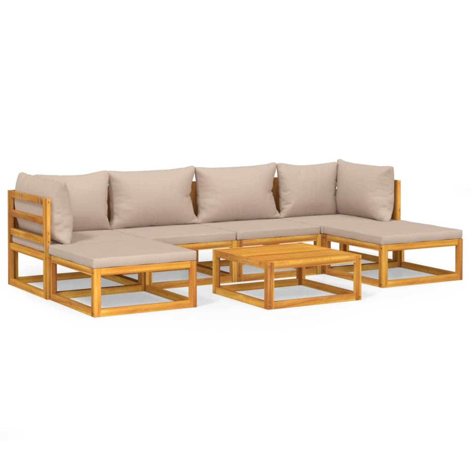 The Living Store 7-delige Loungeset met kussens massief hout taupe - Tuinset