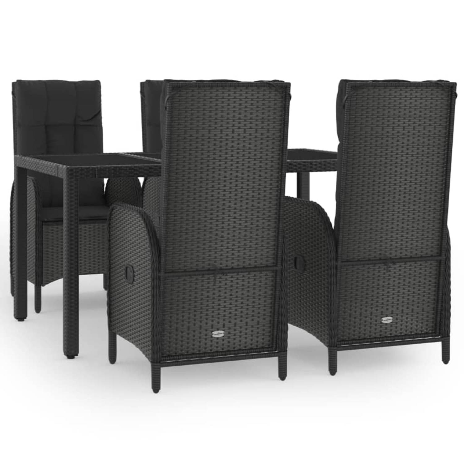 The Living Store 5-delige Tuinset met kussens poly rattan zwart - Tuinset