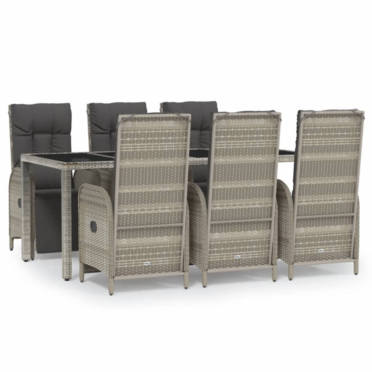 The Living Store 7-delige Tuinset met kussens poly rattan grijs - Tuinset