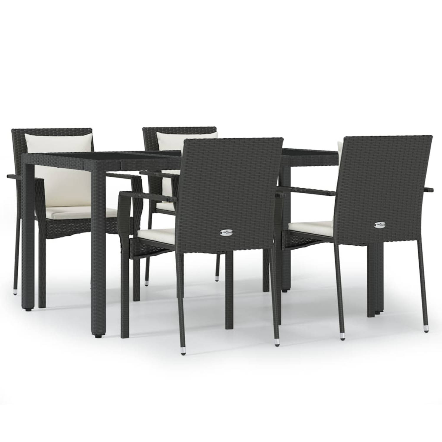 The Living Store Tuinset - Rattan/Steel - 150 x 90 cm - Zwart - 4 stoelen + tafel