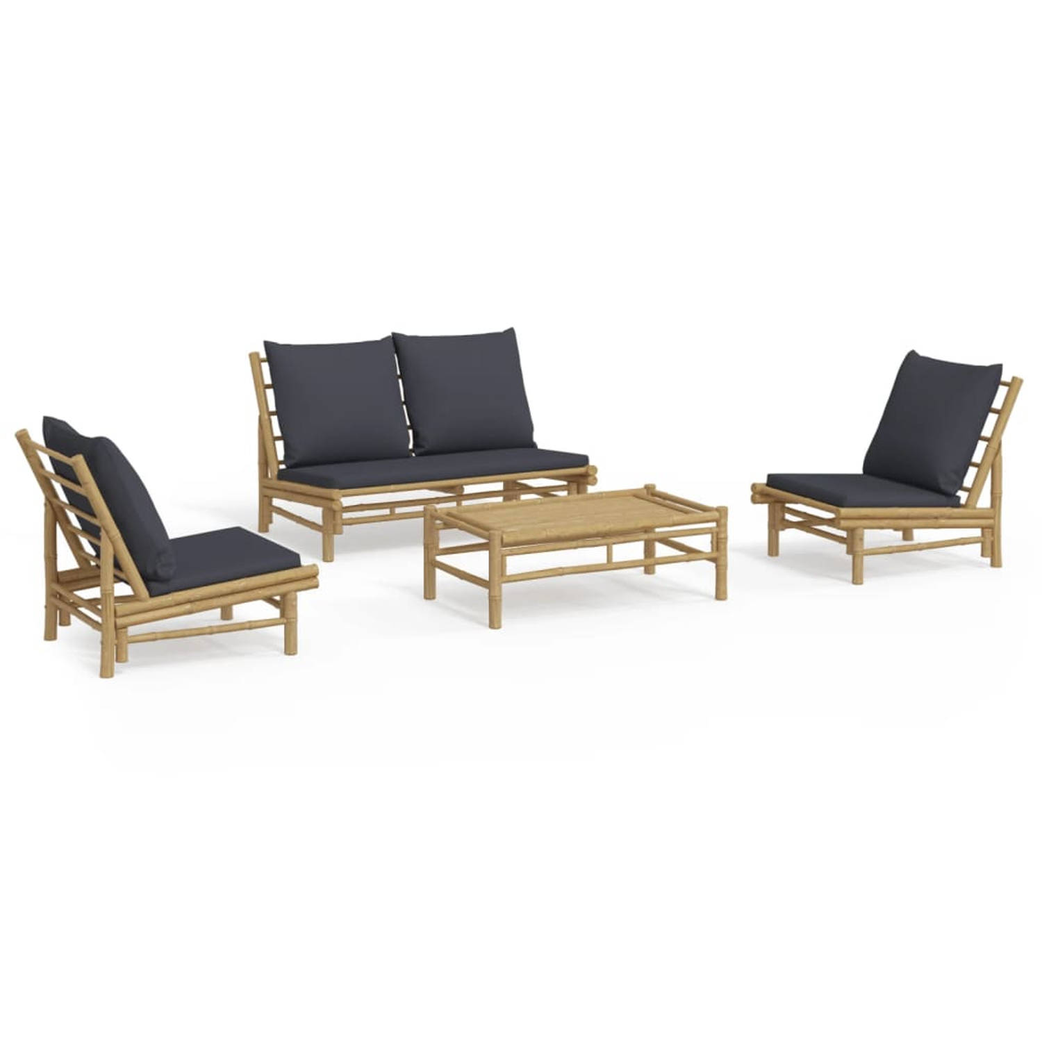 The Living Store Bamboe Tuinloungeset - 115x85.5x73.5 cm - Modulair - Met kussens - Salontafel inbegrepen - Waterbestendige hoes aanbevolen - Draagvermogen 110 kg - 6-delige set