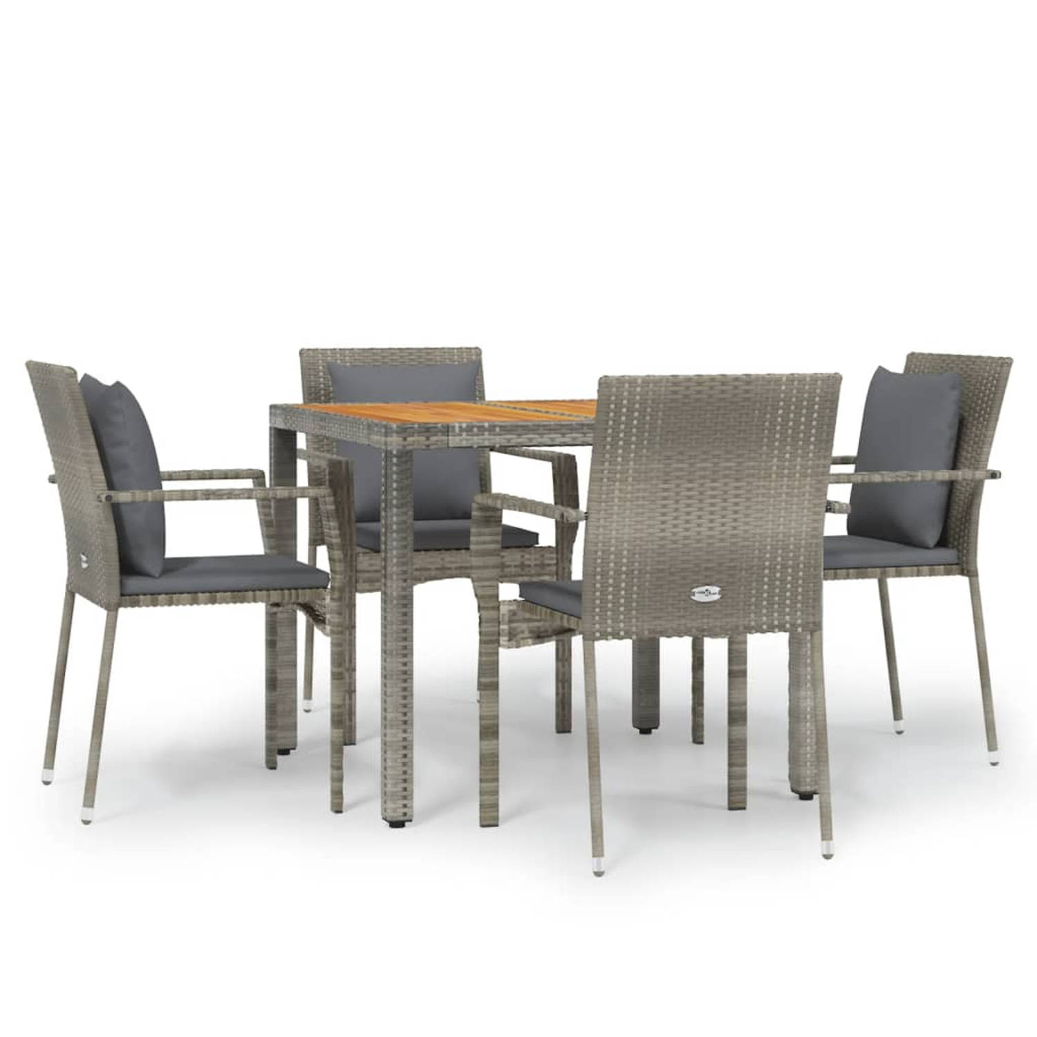 The Living Store Tuinset - PE-rattan - Grijs - 90x90x75 cm - Inclusief 4 stoelen en tafel