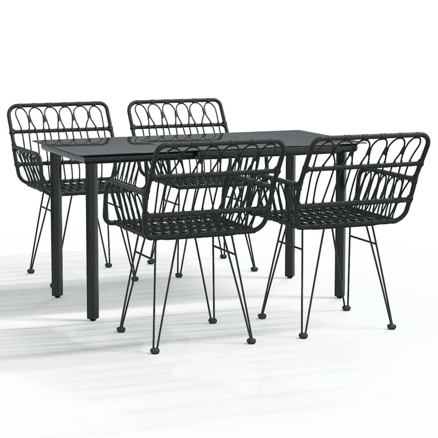 The Living Store Tuinset - PE-rattan - Stalen frame - Gehard glazen tafelblad - Comfortabele zitplaats - Praktische pootdoppen - Kleur- zwart - Afmetingen- 140 x 70 x 74 cm (L x B