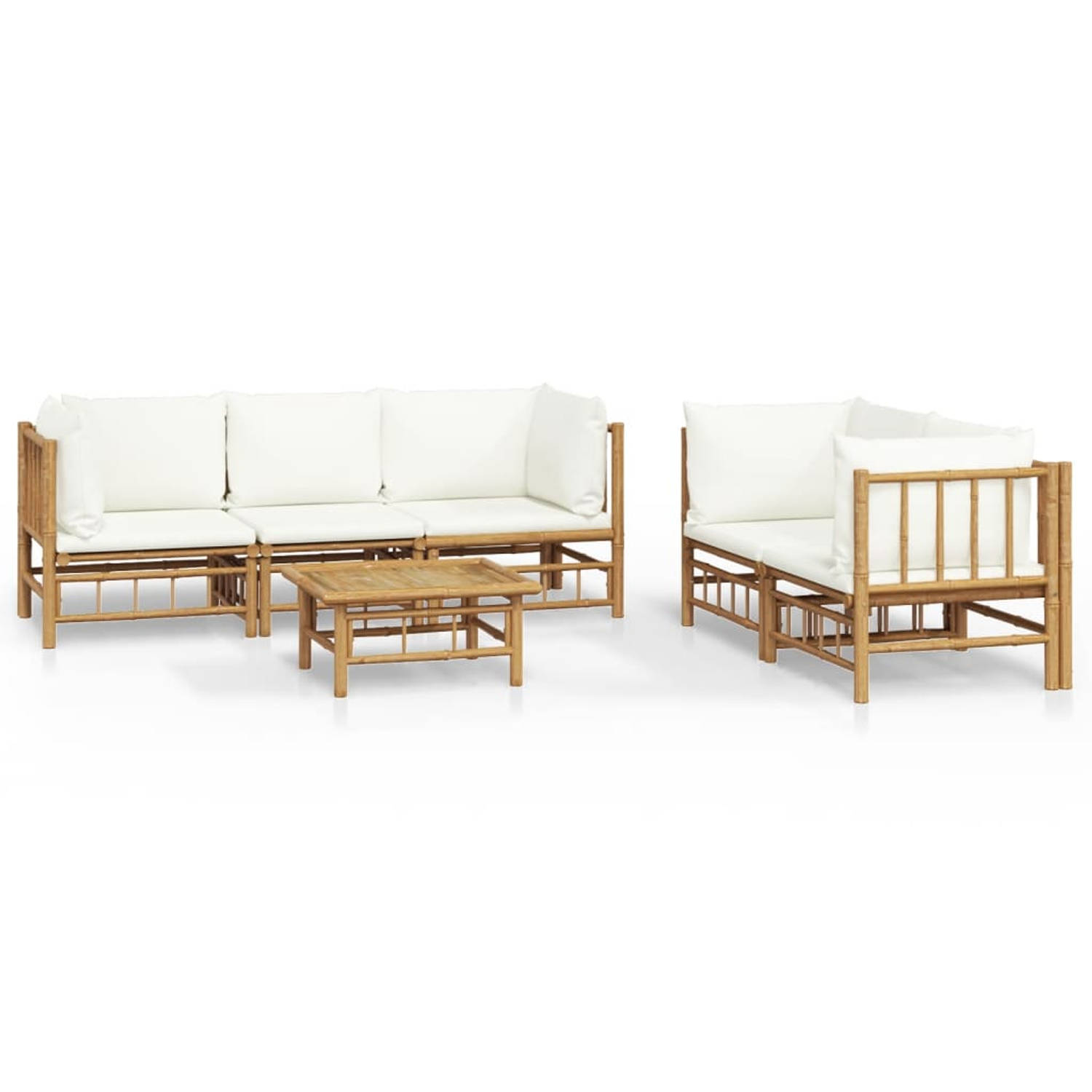 The Living Store Bamboe Lounge Set - 55 x 69 x 65 cm - Duurzaam materiaal - Comfortabele zitervaring - Praktische tafel - Modulair ontwerp