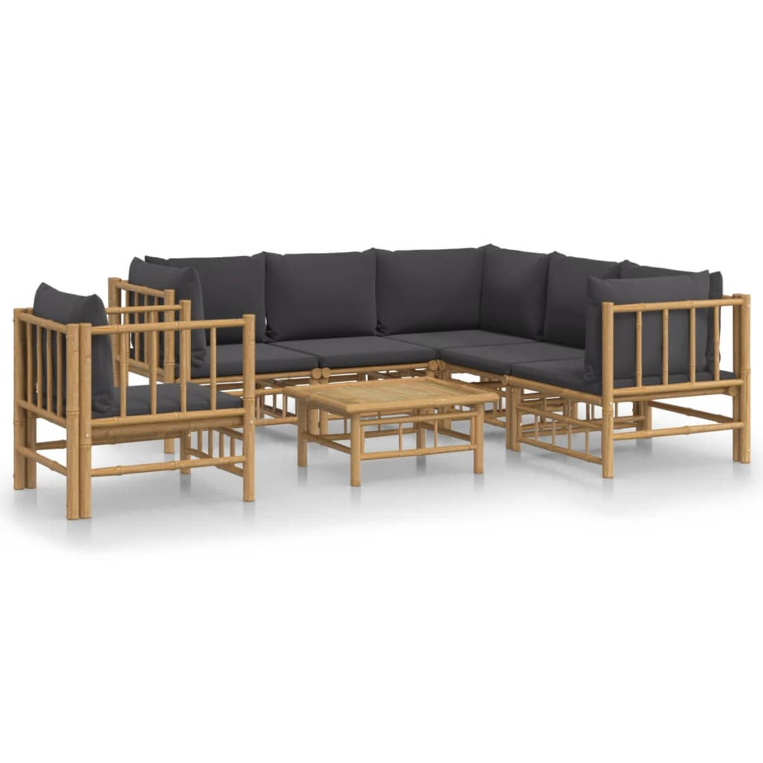 The Living Store 7-delige Loungeset met kussens bamboe donkergrijs - Tuinset