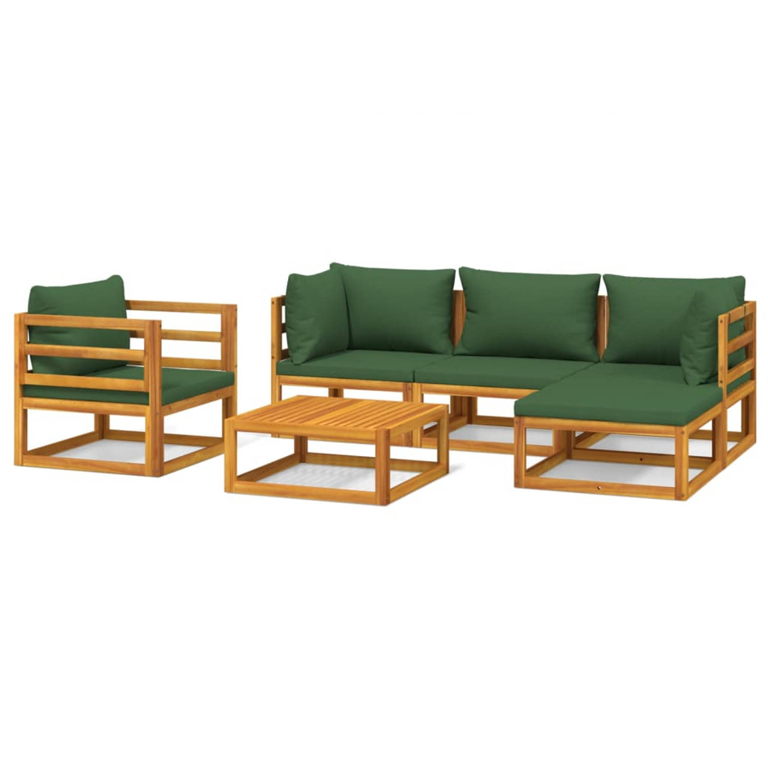 The Living Store 6-delige Loungeset met groene kussens massief hout - Tuinset