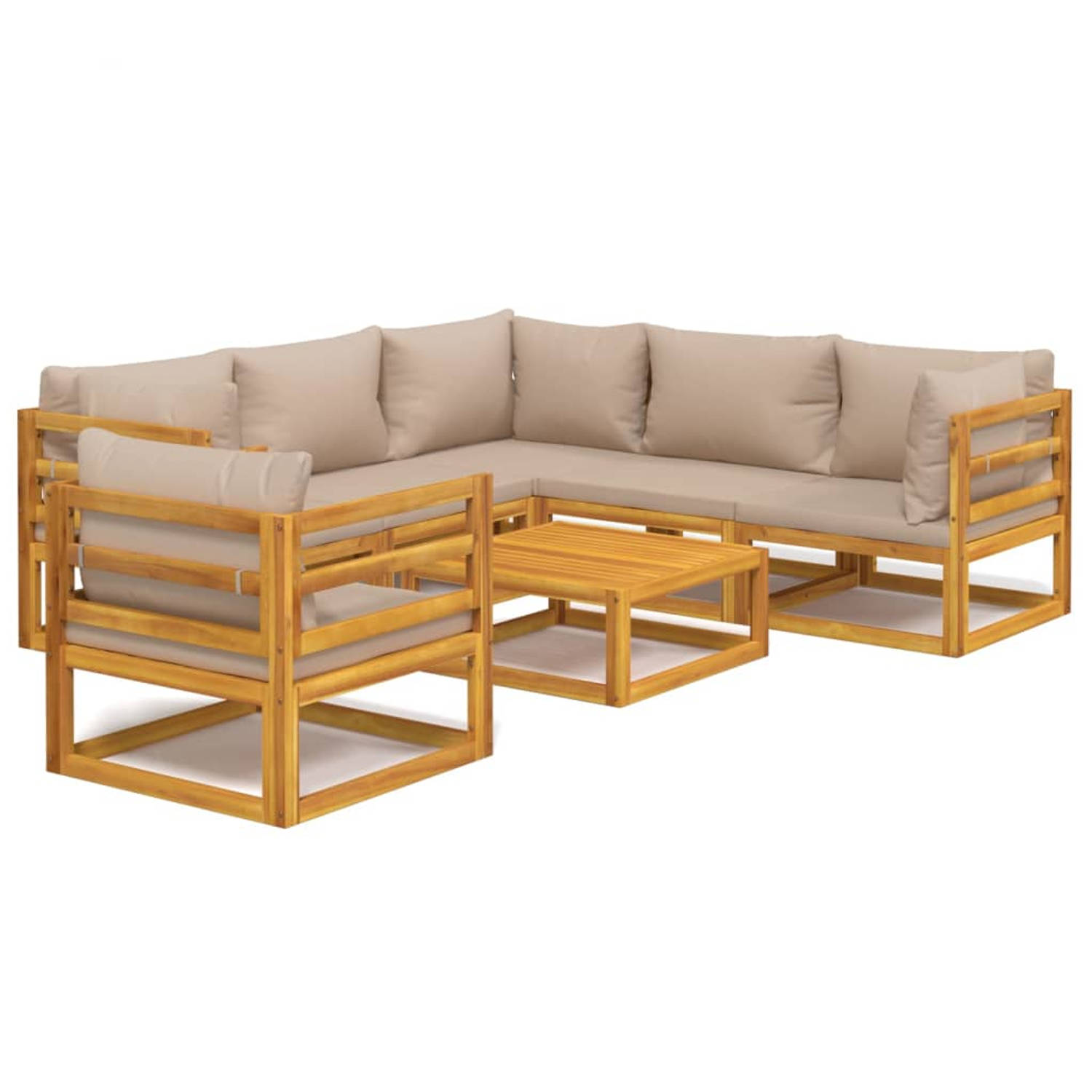 The Living Store 7-delige Loungeset met kussens massief hout taupe - Tuinset