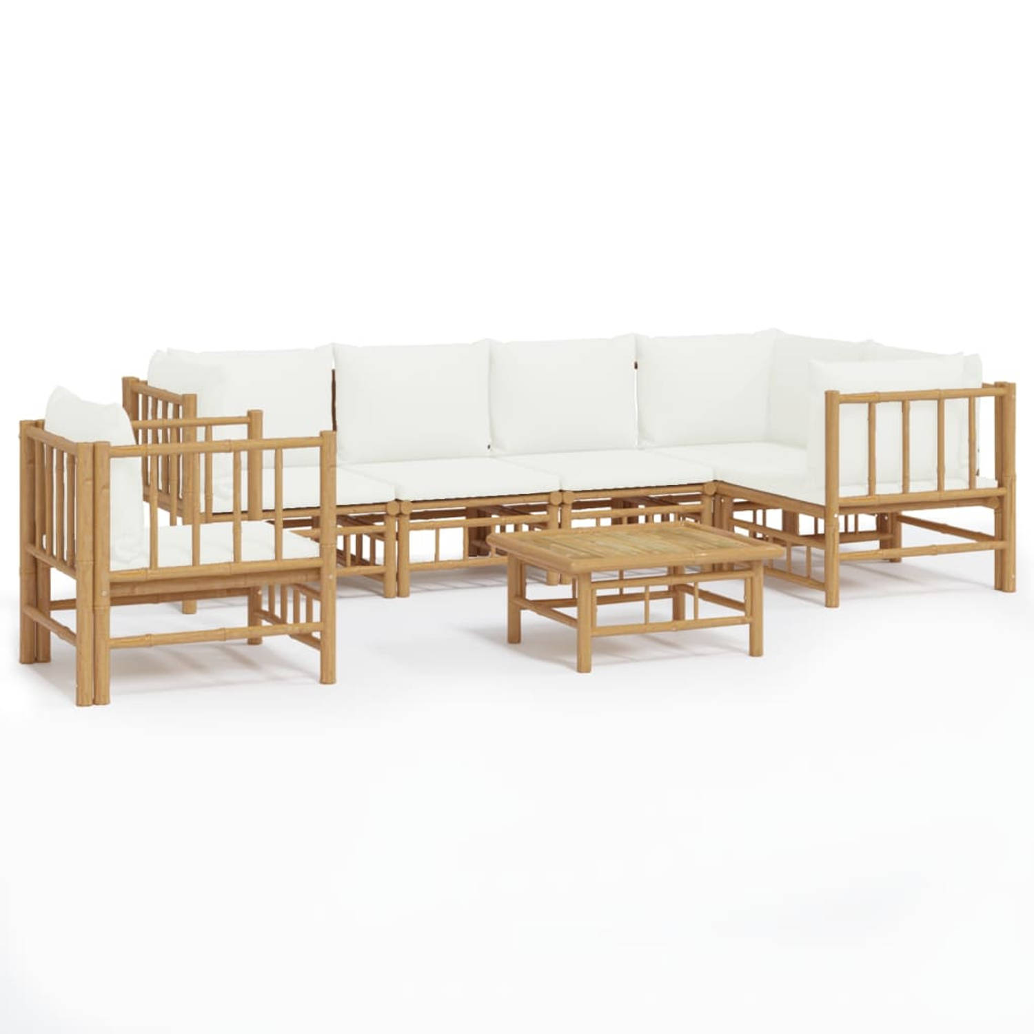 The Living Store Bamboe Loungeset - Modulair - Duurzaam materiaal - Comfortabele zitervaring - Praktische tafel - 55x65x30 cm - 55x69x65 cm - 69x69x65 cm - 63x69x65 cm