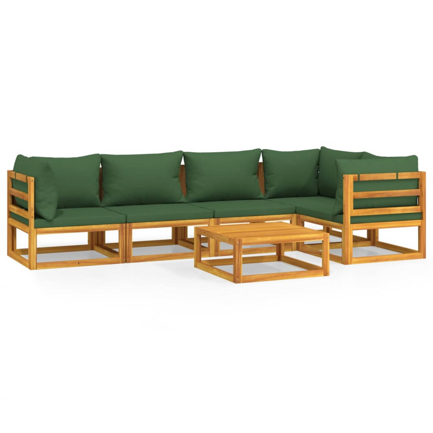 The Living Store 6-delige Loungeset met groene kussens massief hout - Tuinset