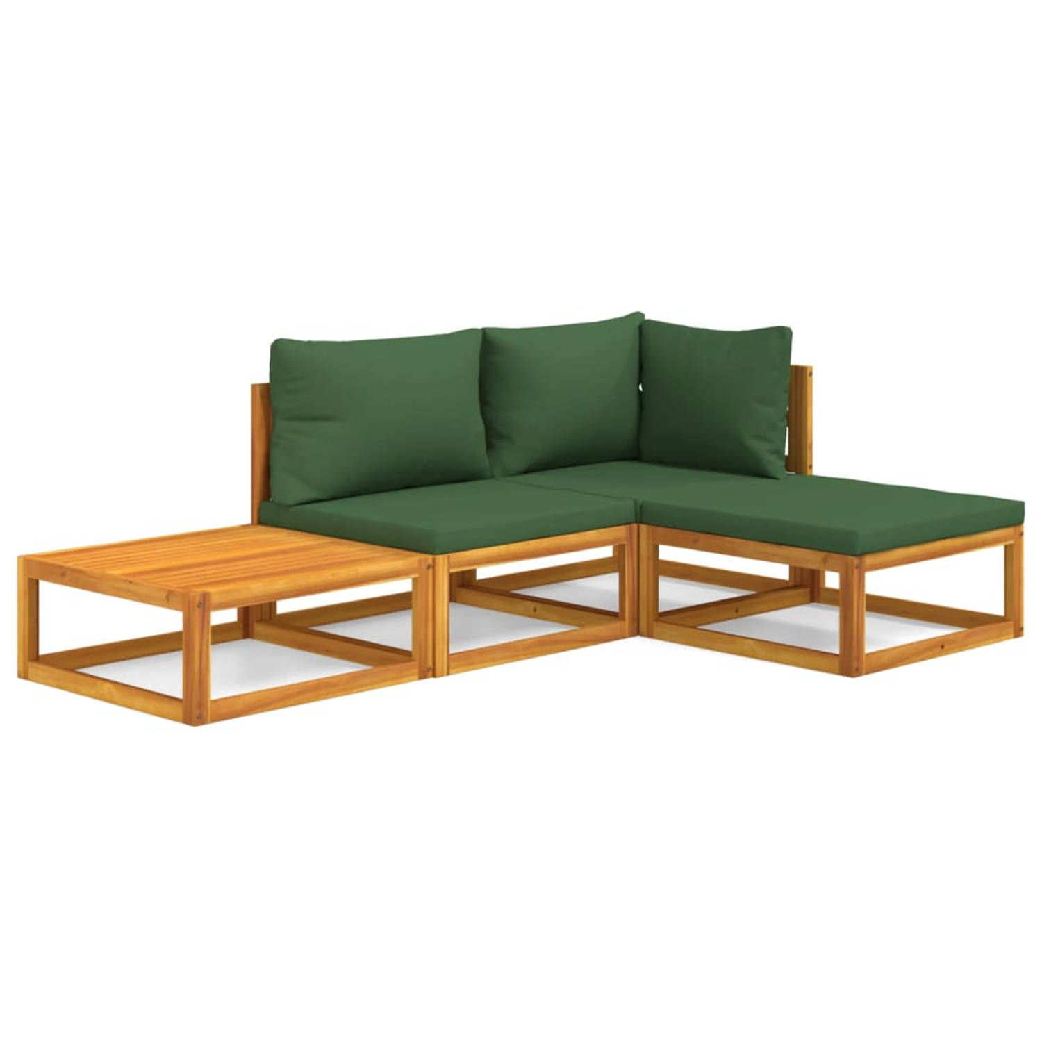 The Living Store 4-delige Loungeset met groene kussens massief hout - Tuinset