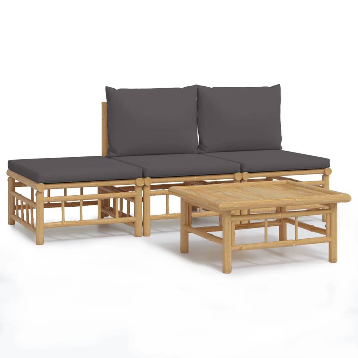 The Living Store 4-delige Loungeset met kussens bamboe donkergrijs - Tuinset