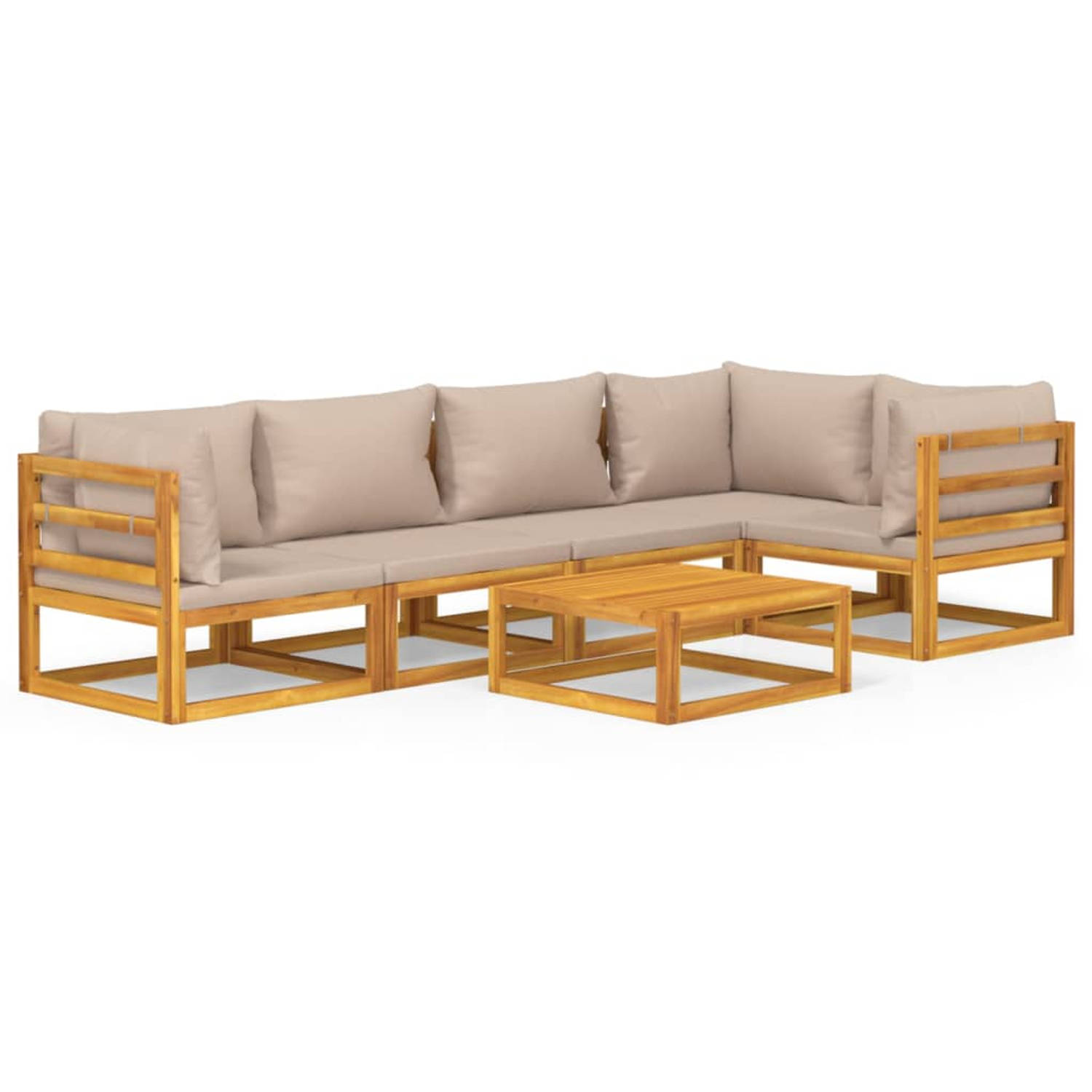 The Living Store 6-delige Loungeset met taupe kussens massief hout - Tuinset