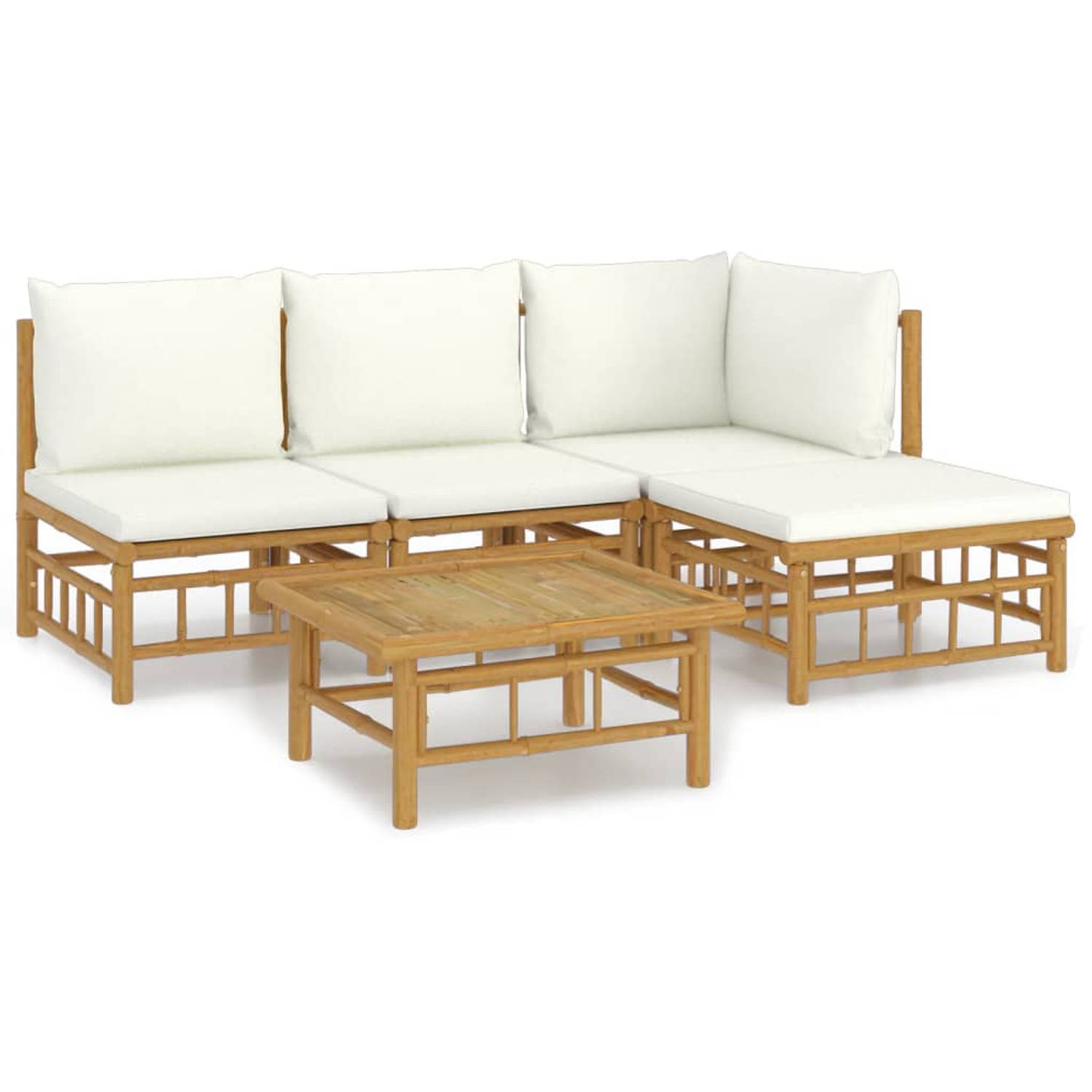 The Living Store 5-delige Loungeset met kussens bamboe crèmewit - Tuinset