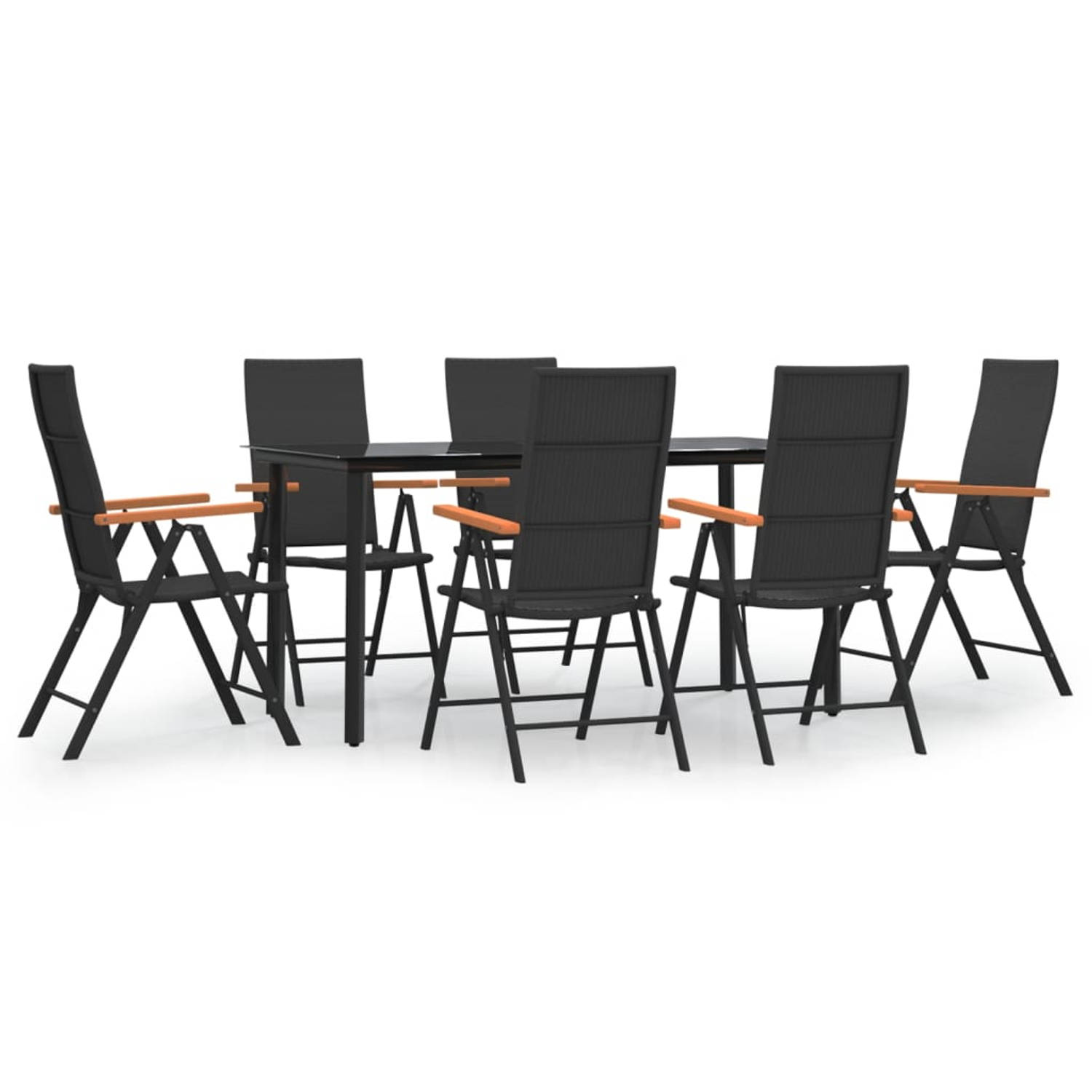 The Living Store Tuinset - PE-rattan - 160 x 80 x 74 cm - Verstelbare rugleuning - 6 stoelen - Zwart