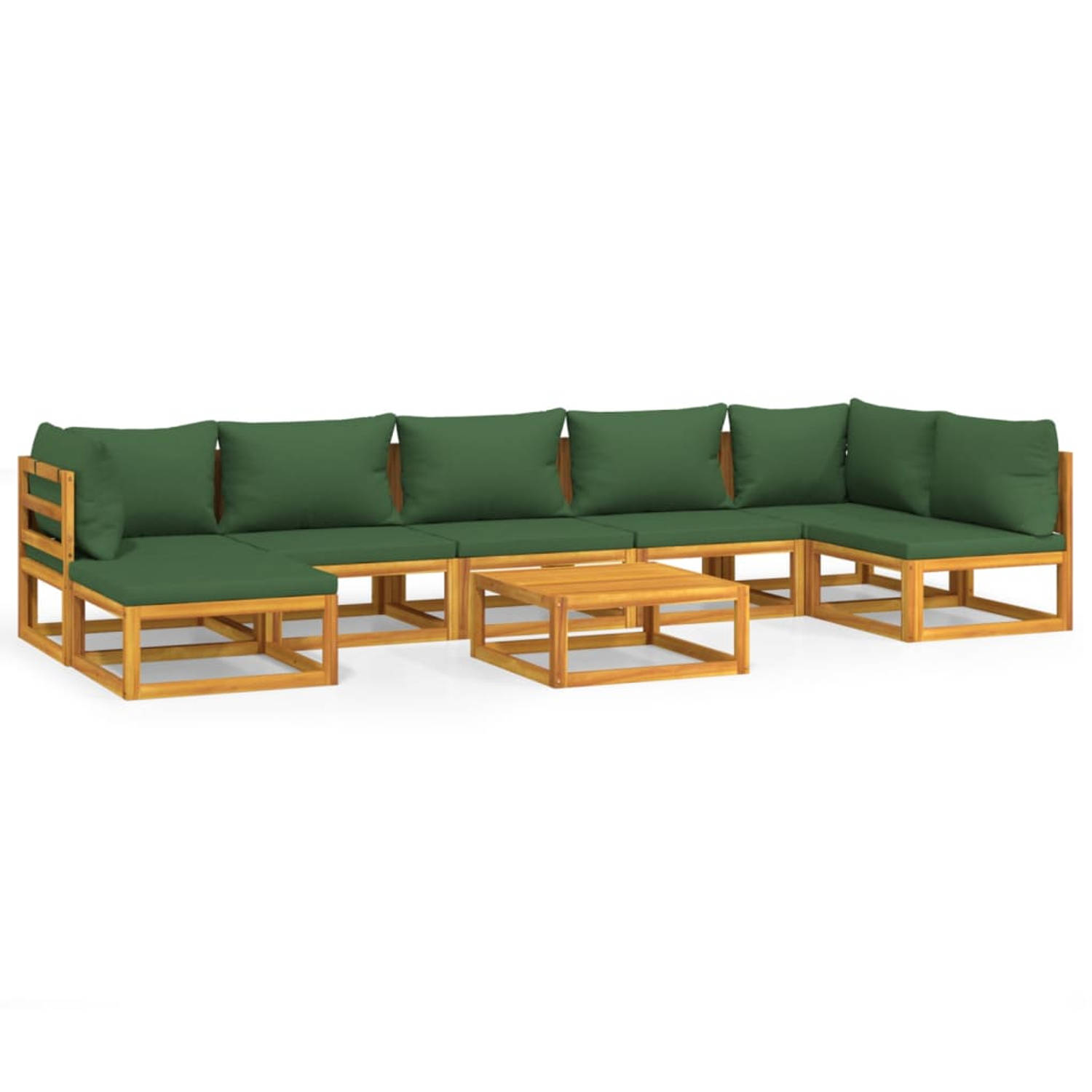 The Living Store 8-delige Loungeset met groene kussens massief hout - Tuinset