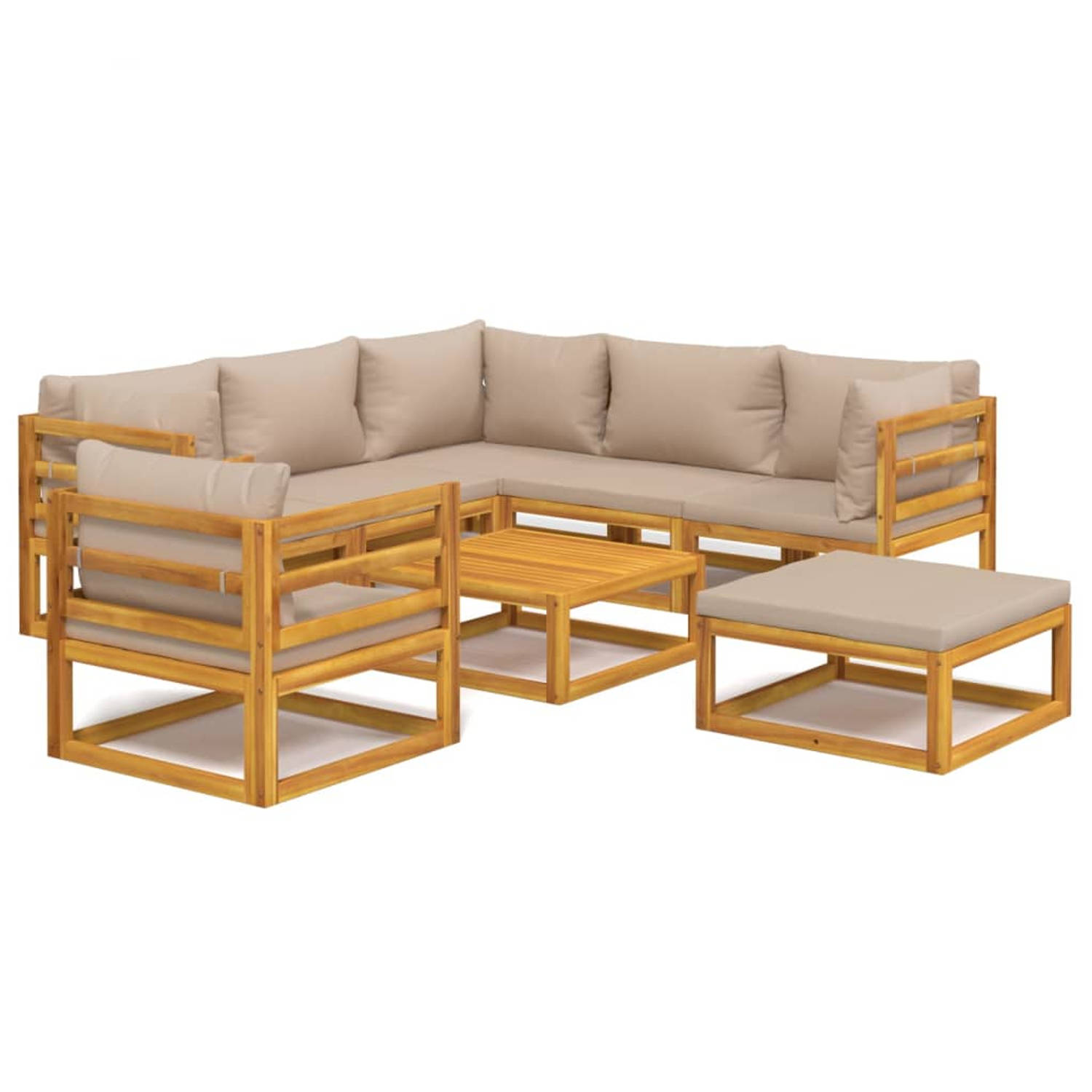 The Living Store 8-delige Loungeset met kussens massief hout taupe - Tuinset