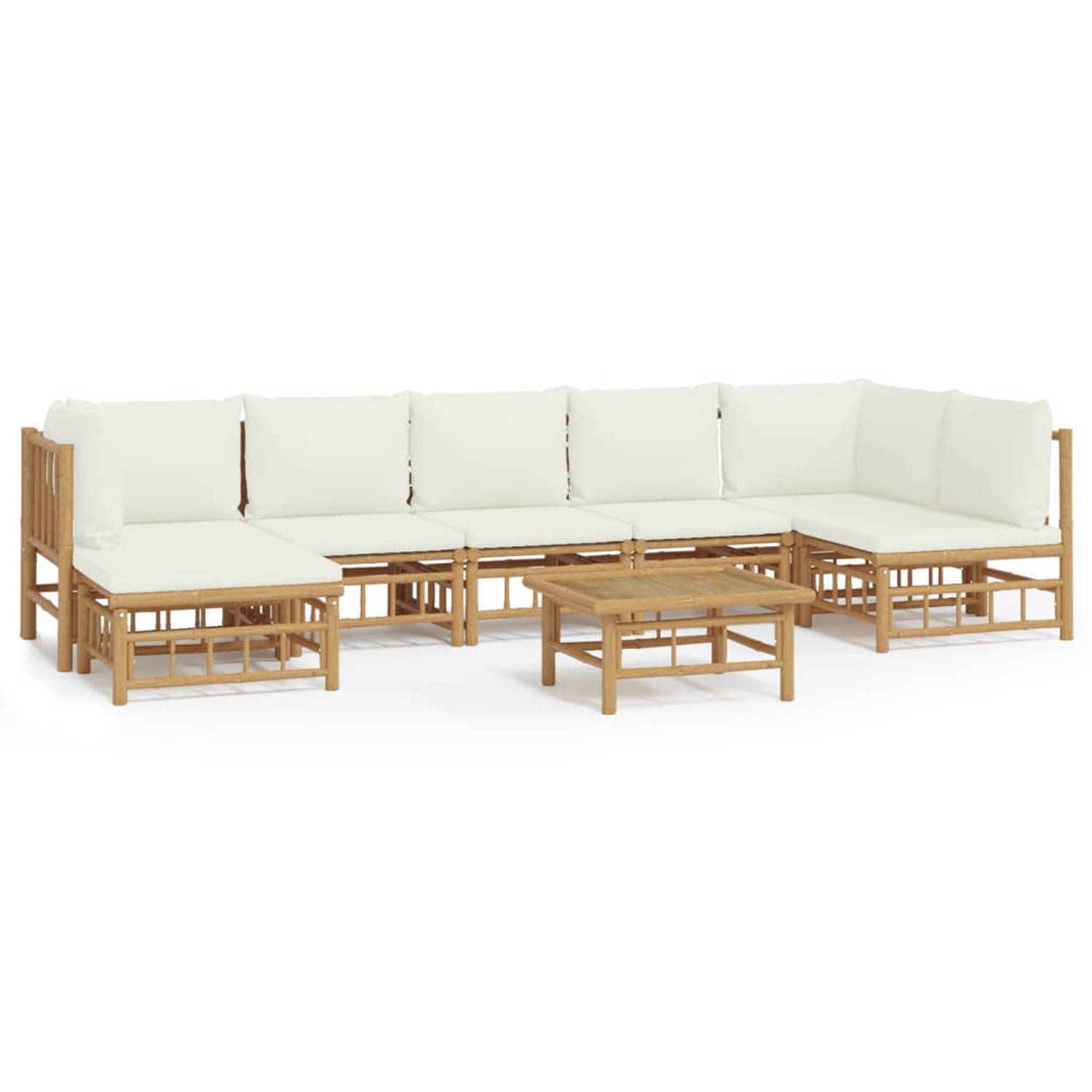 The Living Store 8-delige Loungeset met kussens bamboe crèmewit - Tuinset