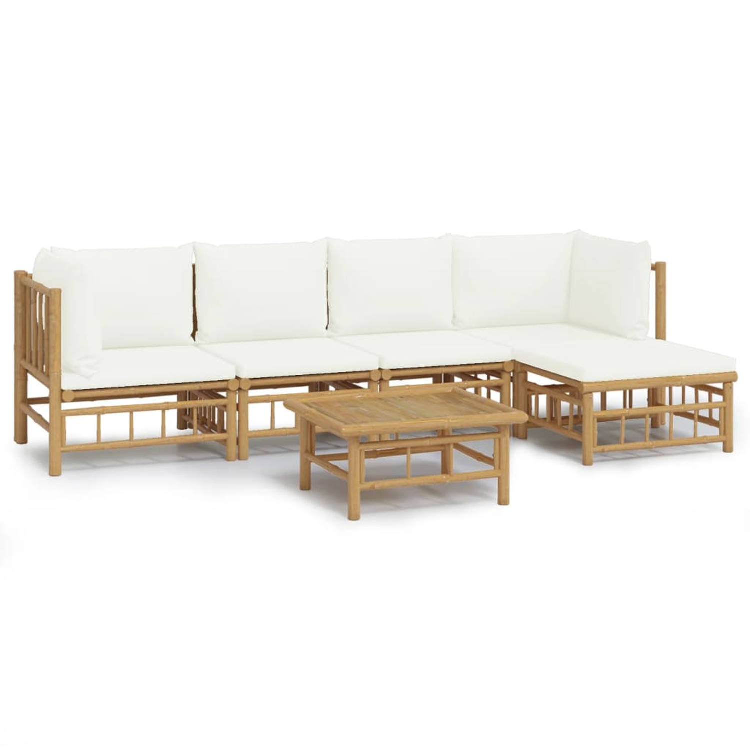 The Living Store 6-delige Loungeset met kussens bamboe crèmewit - Tuinset