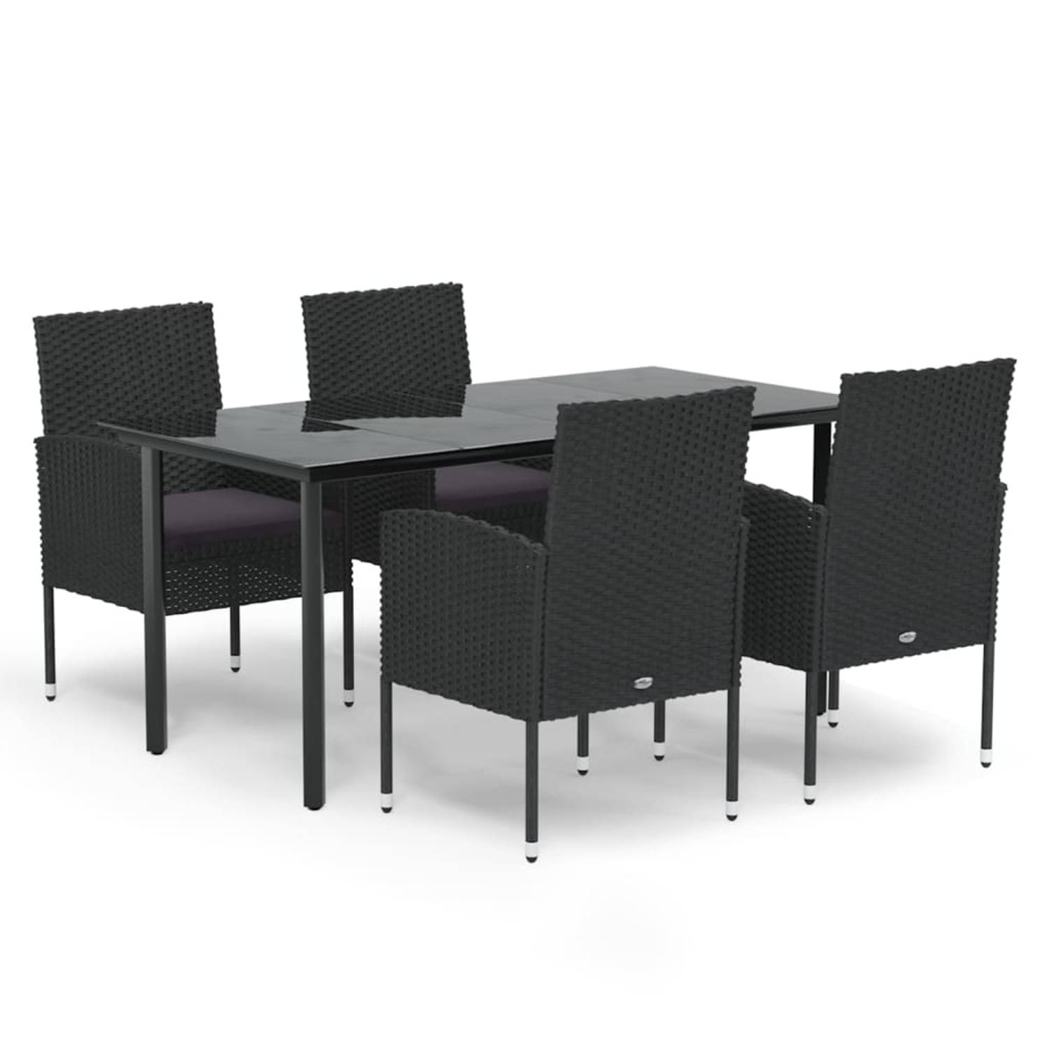The Living Store Tuinset - PE-rattan - Zwart - 160 x 80 x 74 cm - Inclusief 4 stoelen en kussens
