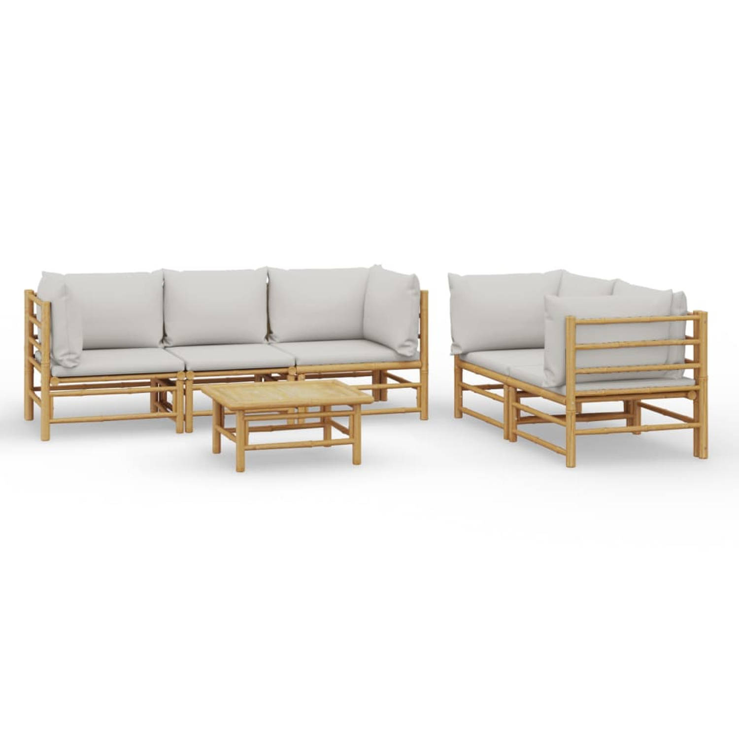 The Living Store Bamboe Loungeset - Modulair ontwerp - Comfortabel zitten - Inclusief tafel en kussens - Duurzaam materiaal