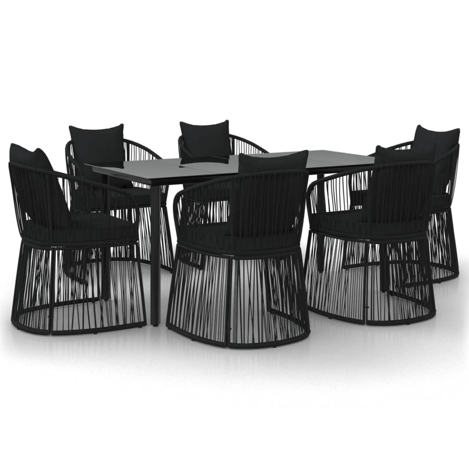 The Living Store Tuinset - PVC-rattan - 160 x 80 x 74 cm - Zwart - 6 stoelen - Gehard glas