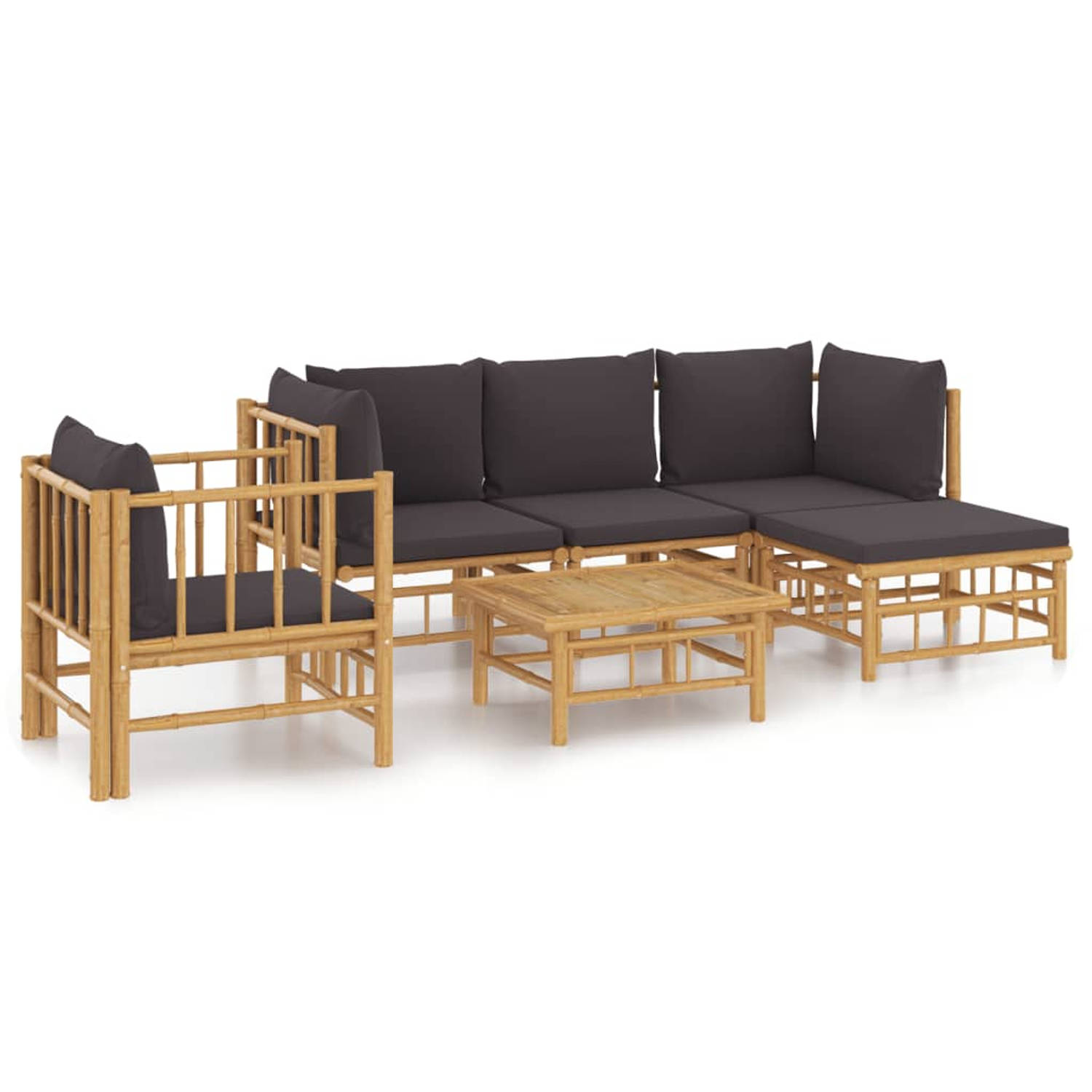 The Living Store Tuinset - Bamboe - Modulair - 1 tafel - 5 zitkussens - 6 rugkussens