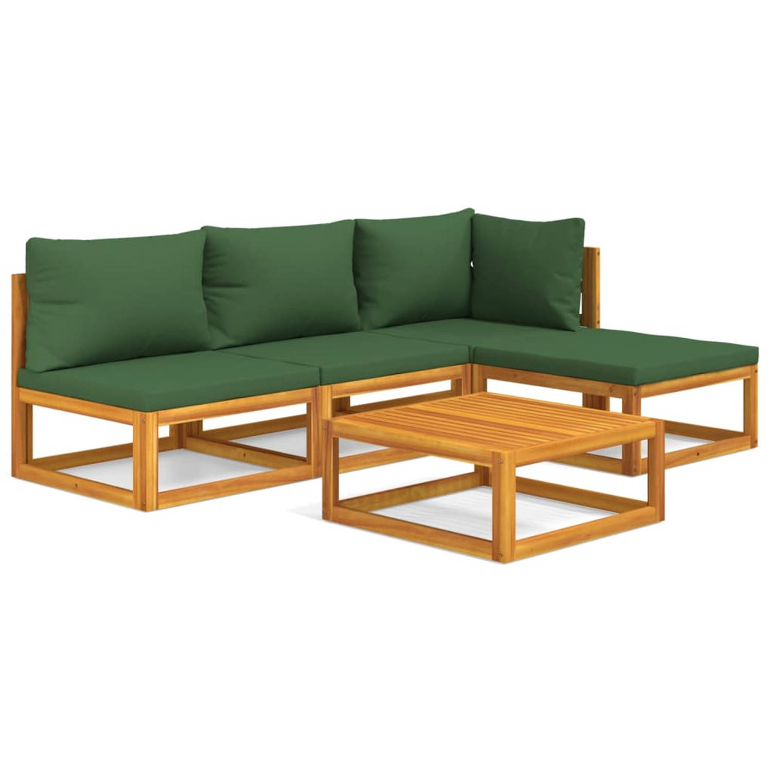 The Living Store 5-delige Loungeset met groene kussens massief hout - Tuinset