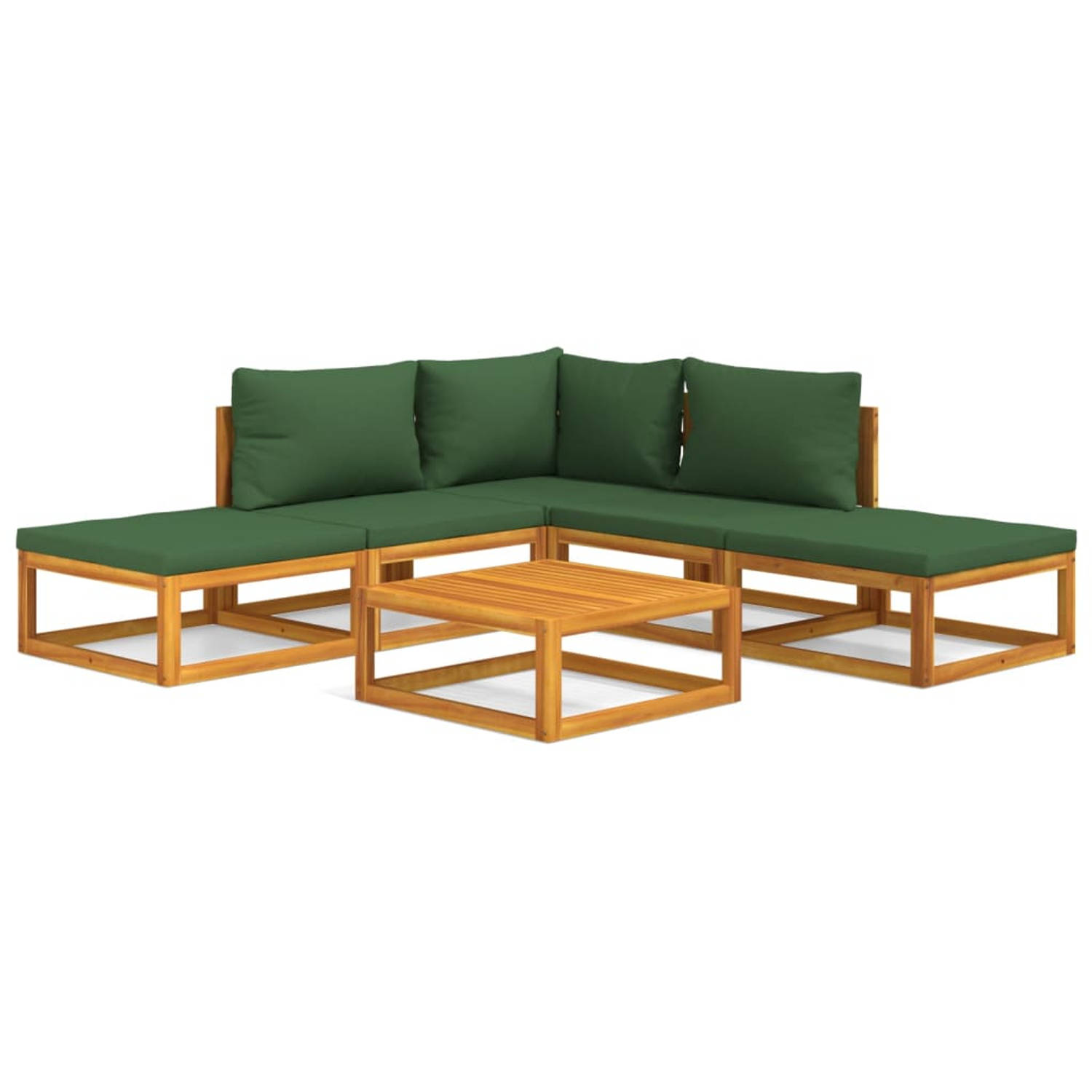 The Living Store 6-delige Loungeset met groene kussens massief hout - Tuinset