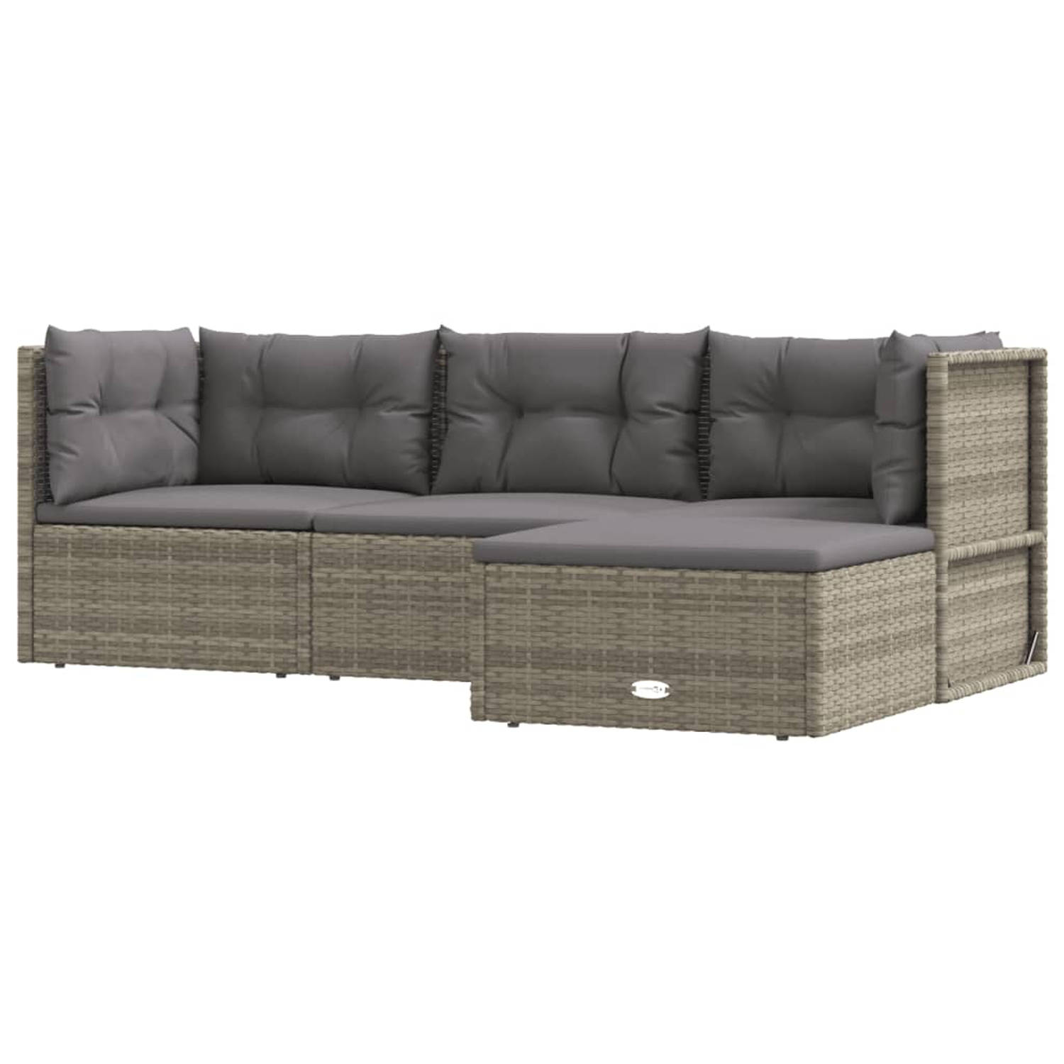 The Living Store Loungeset - Grijs - Hoekbank 54x54x24.5/38/50/55 cm - Middenbank 54x54x55 cm - Voetenbankje 53x51x24.5 cm - Inclusief kussens