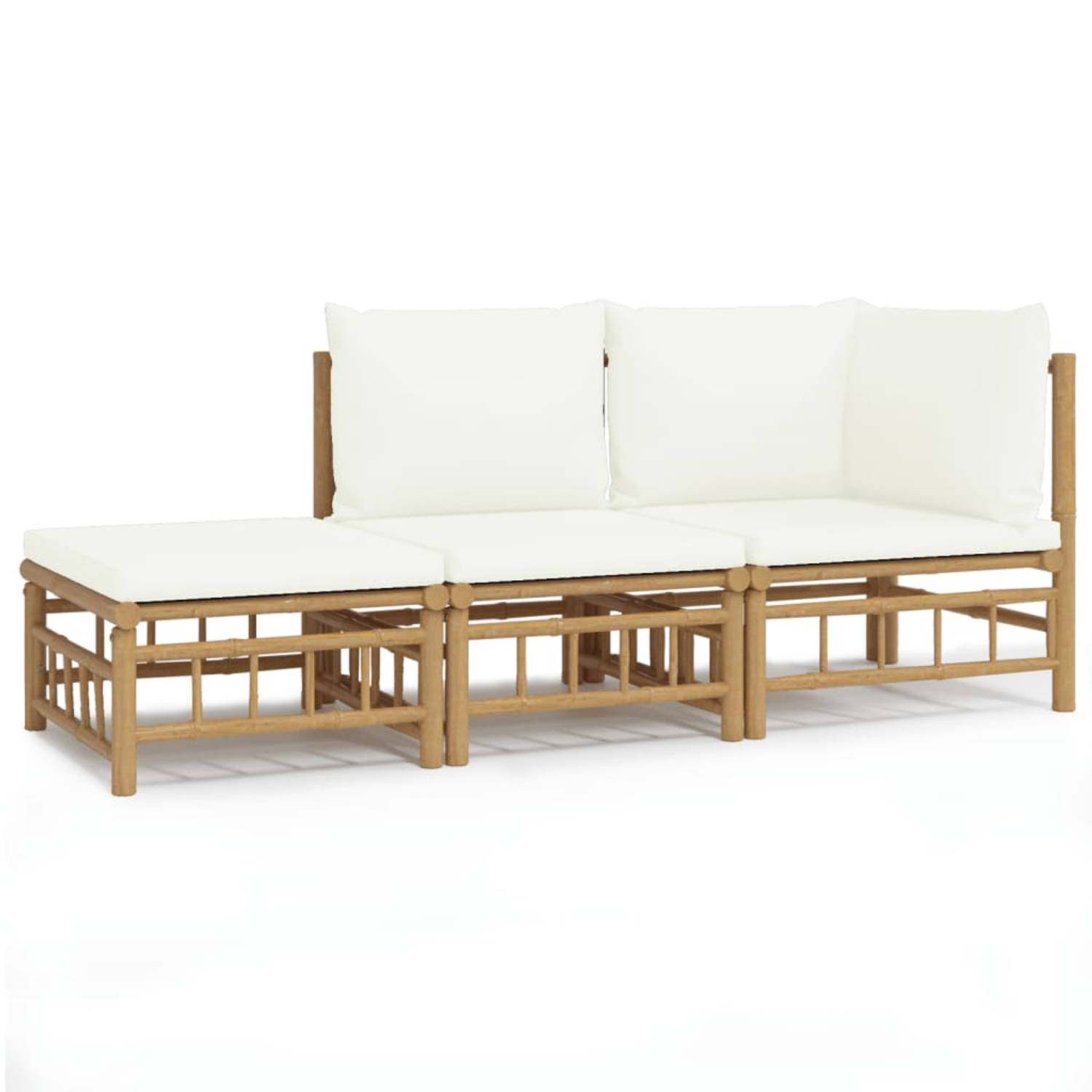 The Living Store 3-delige Loungeset met kussens bamboe crèmewit - Tuinset