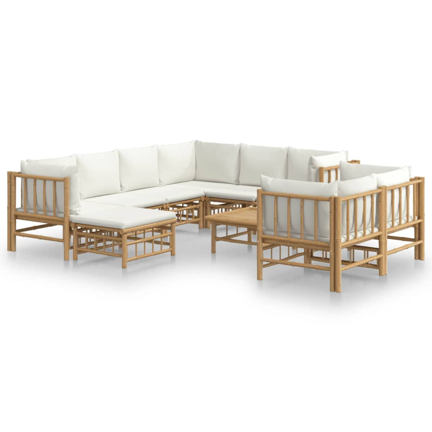 The Living Store 10-delige Loungeset met kussens bamboe crèmewit - Tuinset