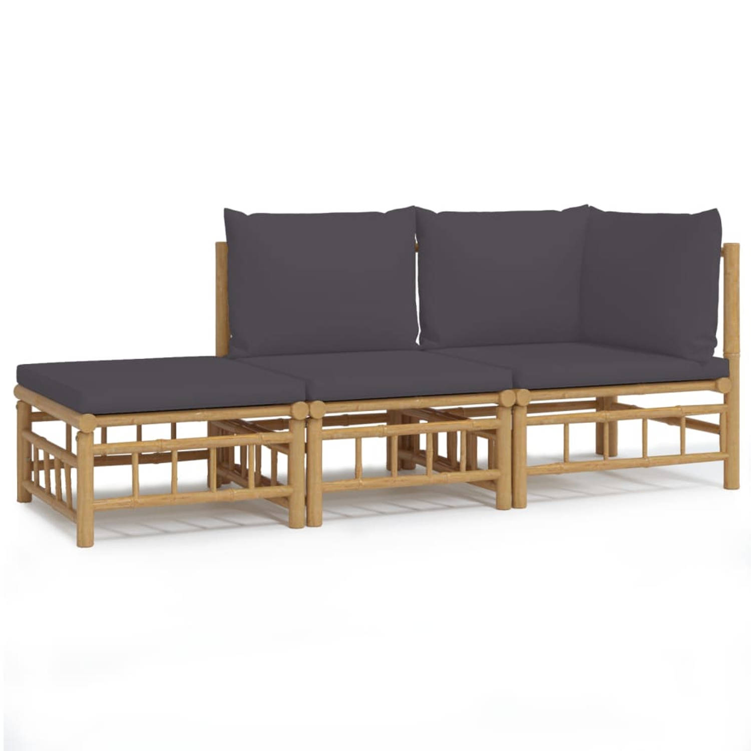 The Living Store 3-delige Loungeset met kussens bamboe donkergrijs - Tuinset