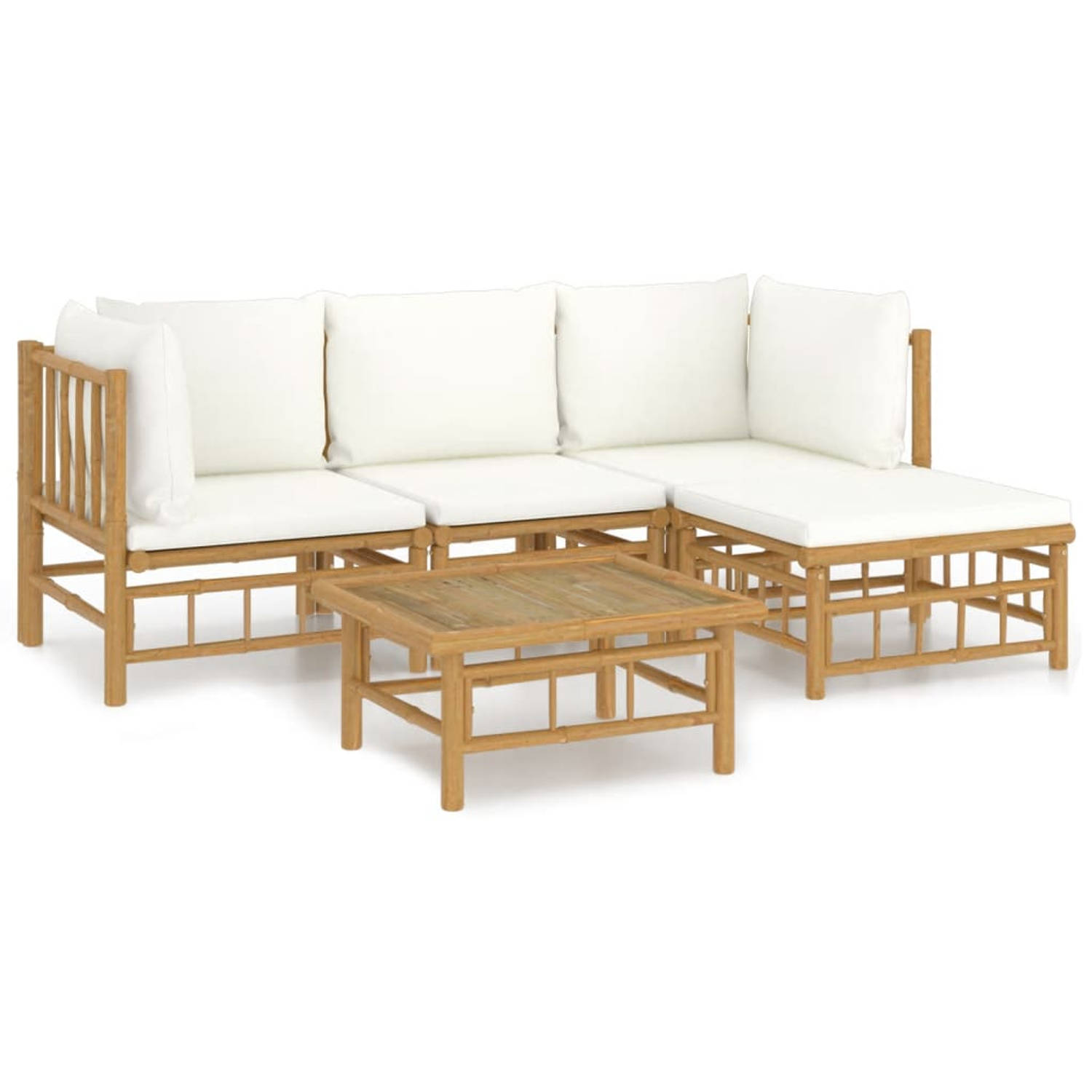 The Living Store Bamboe Loungeset - 4-delig - 55 x 69 x 65 cm - Duurzaam en Comfortabel