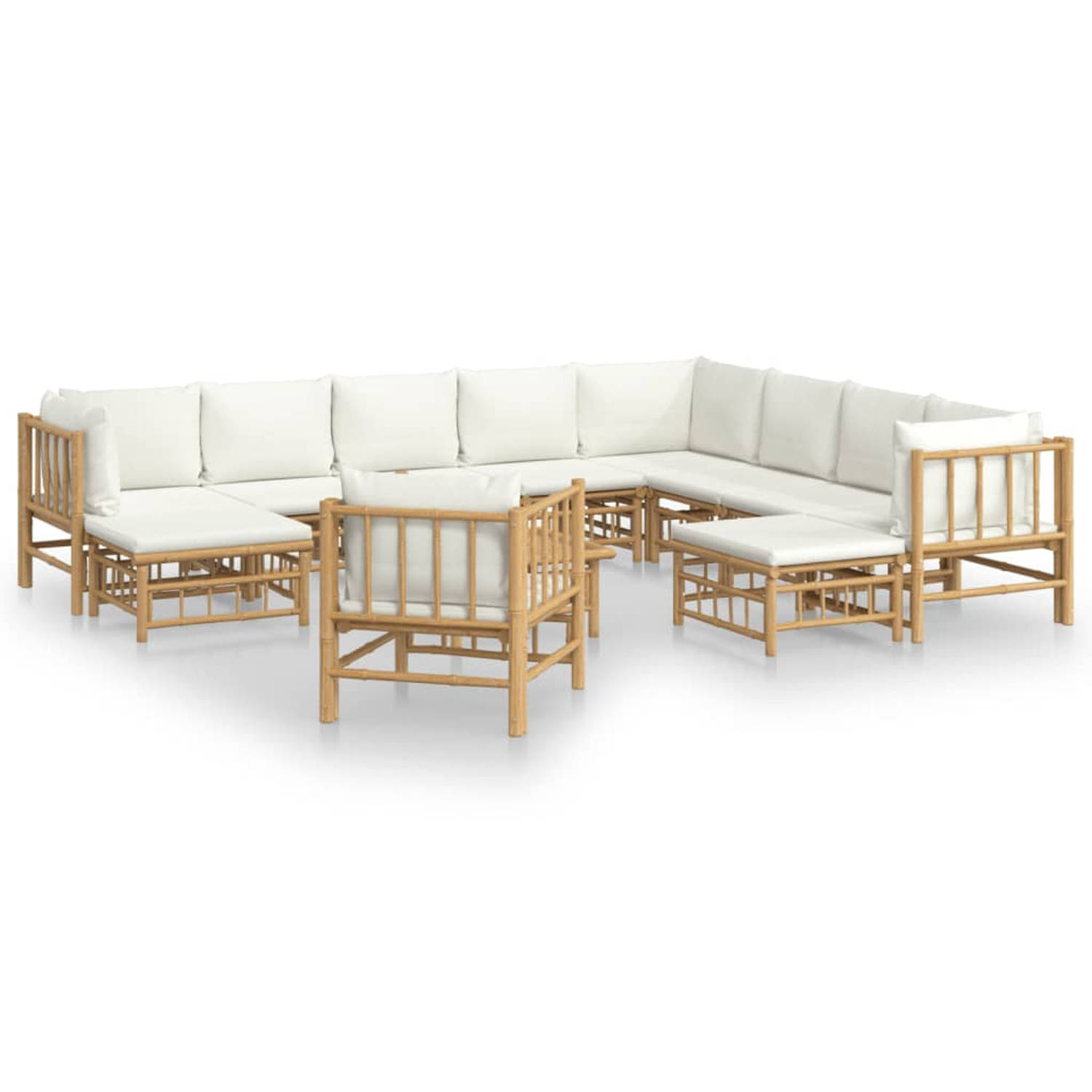 The Living Store 12-delige Loungeset met kussens bamboe crèmewit - Tuinset