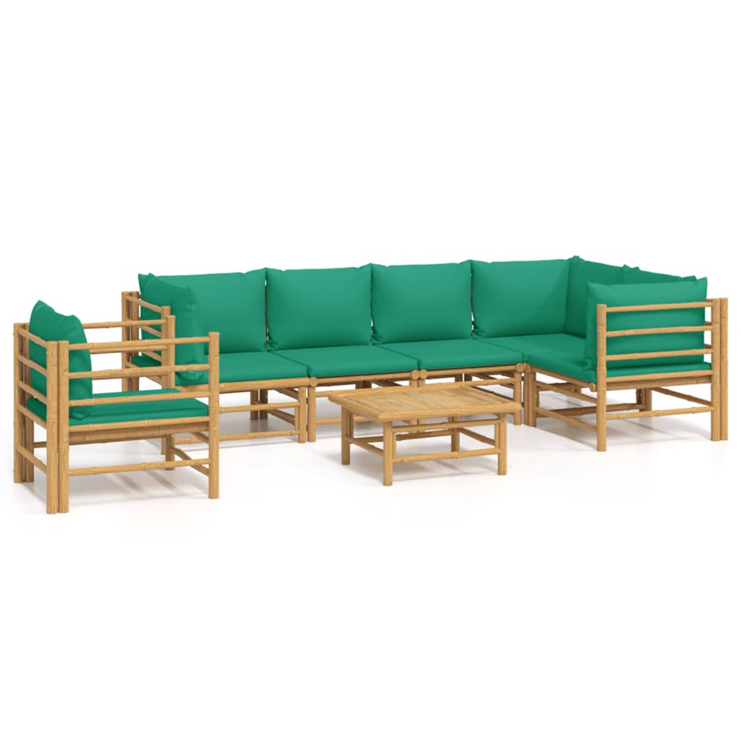 The Living Store 7-delige Loungeset met kussens bamboe groen - Tuinset