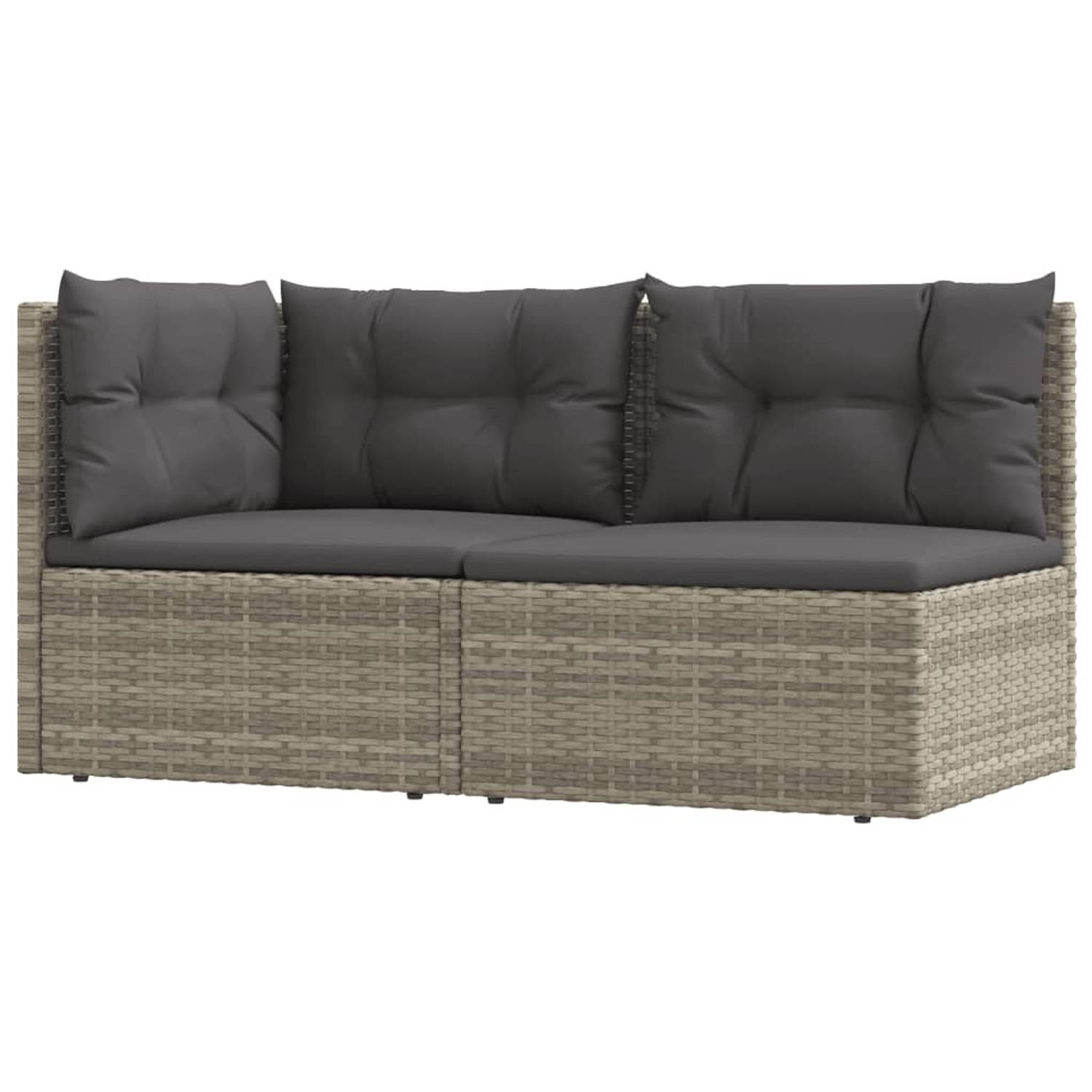 The Living Store Loungeset PE-rattan Grijs - Hoekbank 54x54x24.5/38/50/55 cm - Middenbank 54x54x55 cm - Incl - kussens